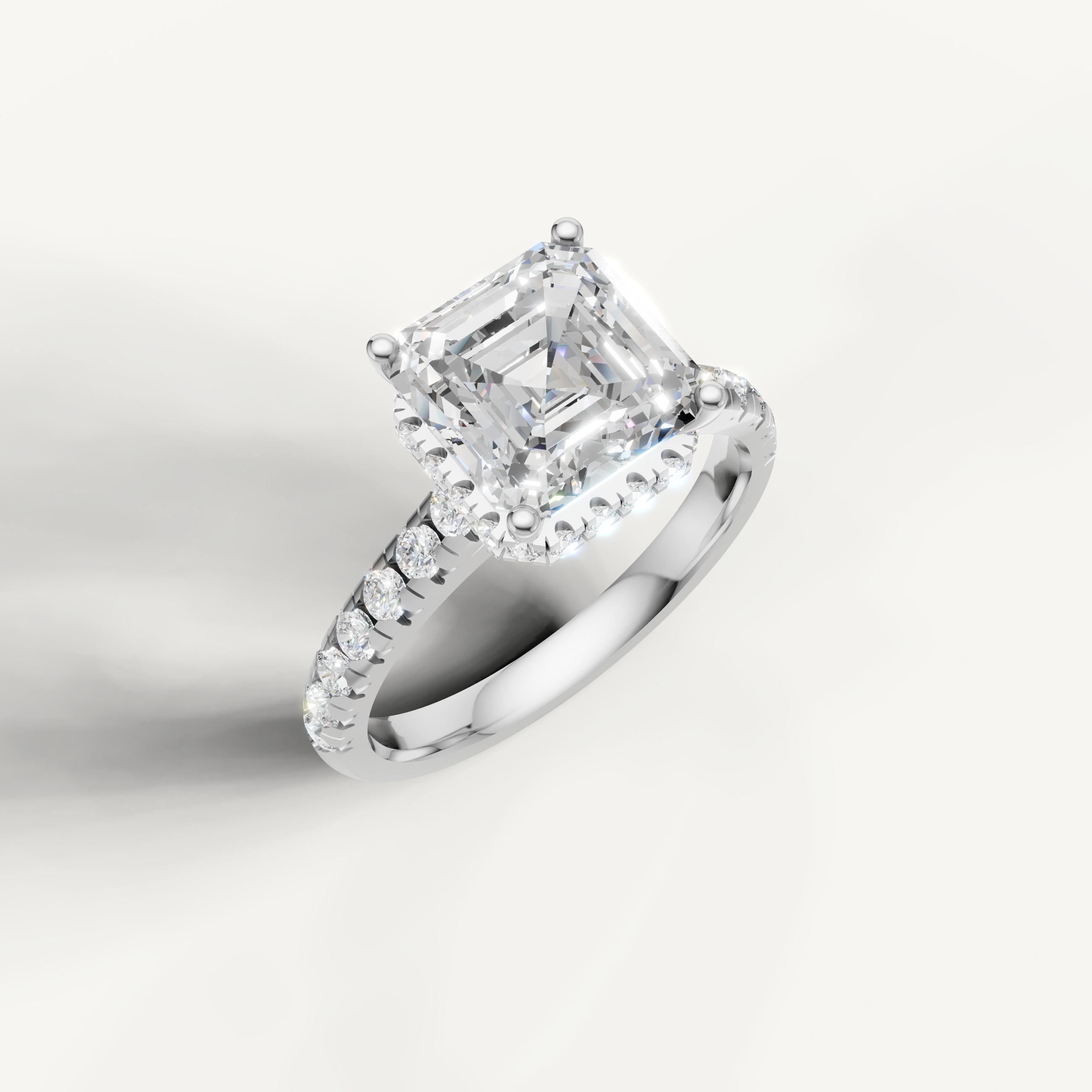 Asscher Cut Lab Grown Diamond Hidden Halo Pavé Engagement Ring in 14K Gold