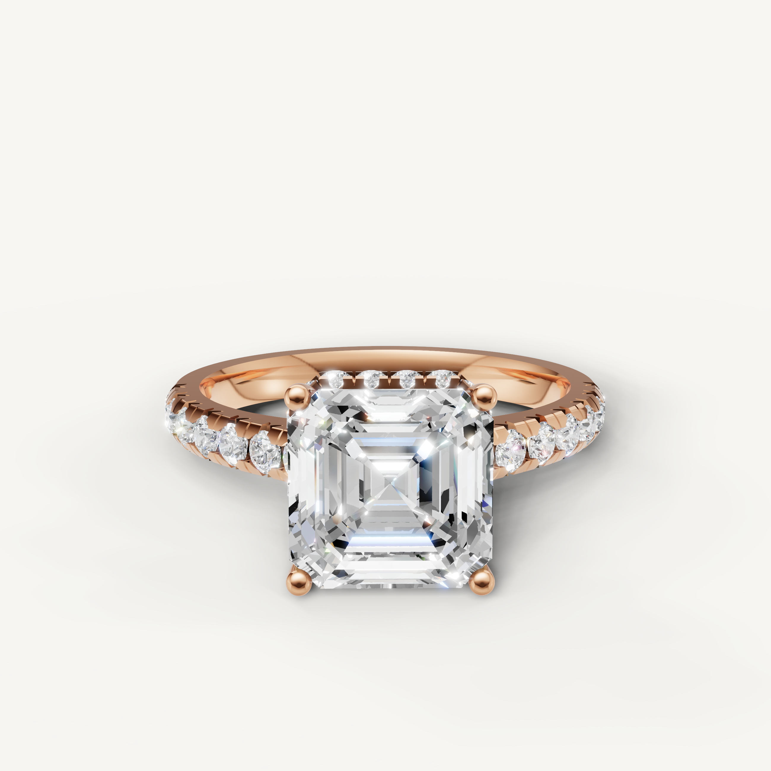 Asscher Cut Lab Grown Diamond Hidden Halo Pavé Engagement Ring in 14K Gold