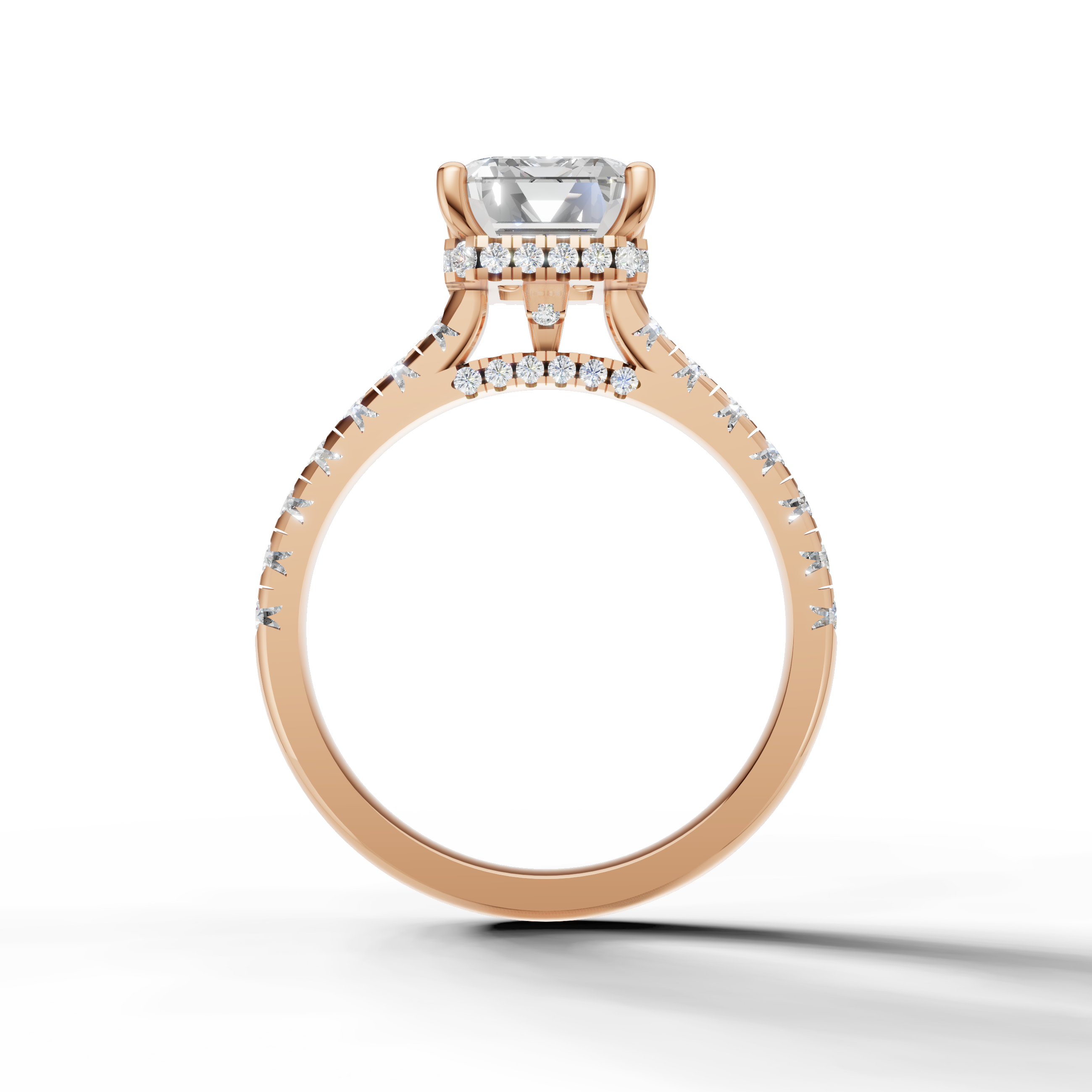 14K Rose Gold Emerald Engagement Ring with Diamond Pavé Band – Raul Diamonds