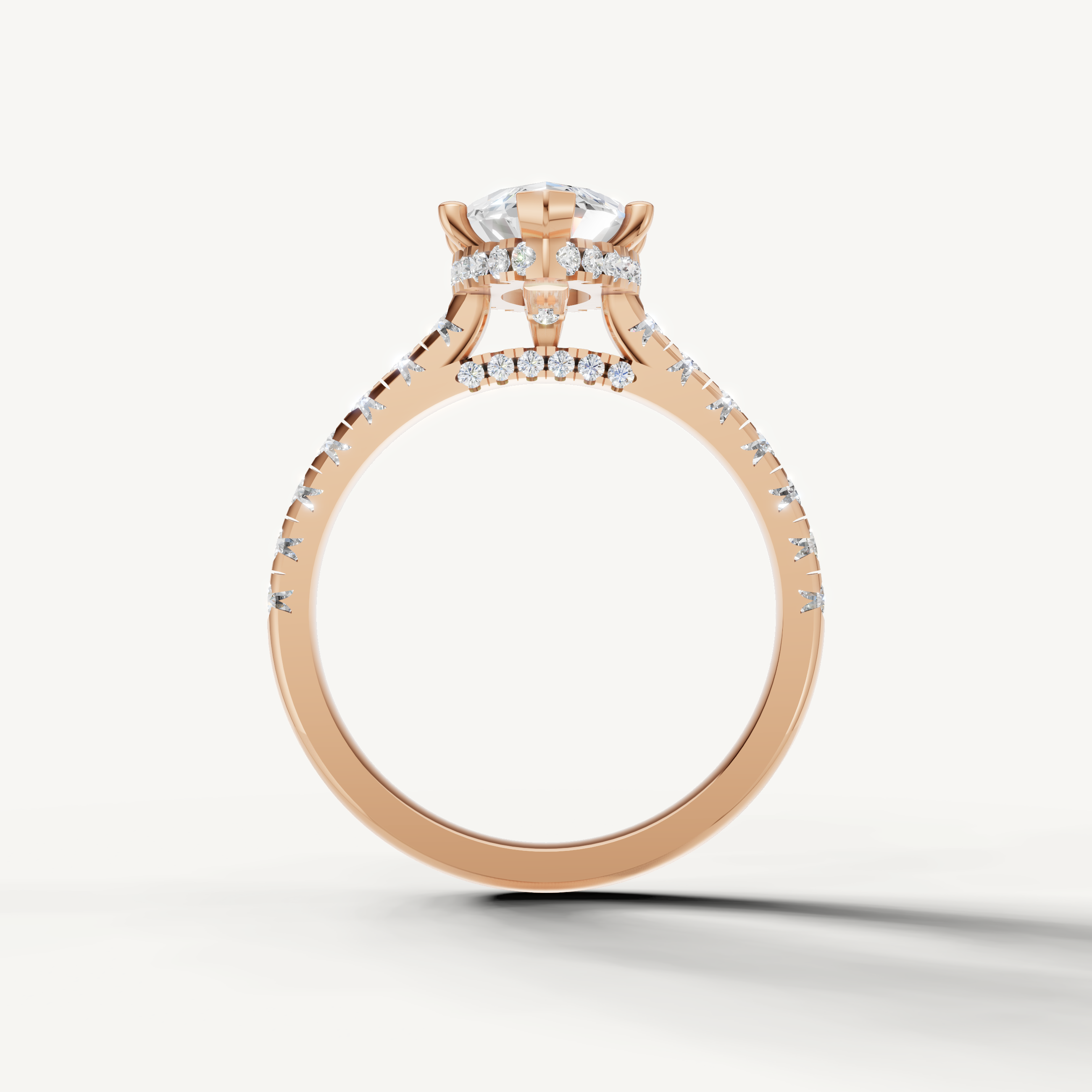 14K Rose Gold Marquise Engagement Ring with Diamond Pavé Setting – Raul Diamonds