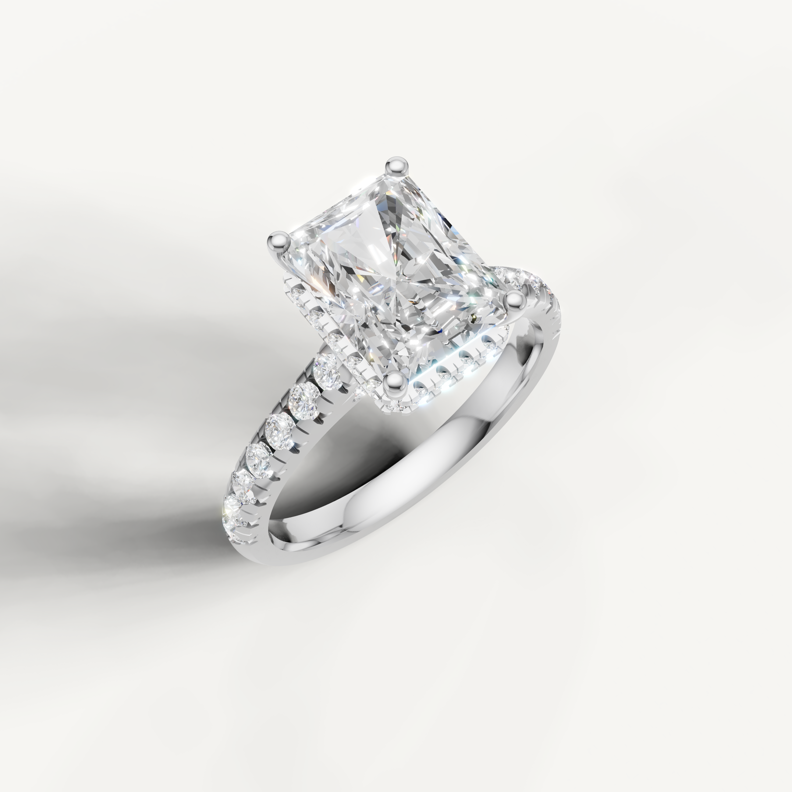 White Gold Radiant Lab Diamond Ring with Diamond Pavé Band – Raul Diamonds