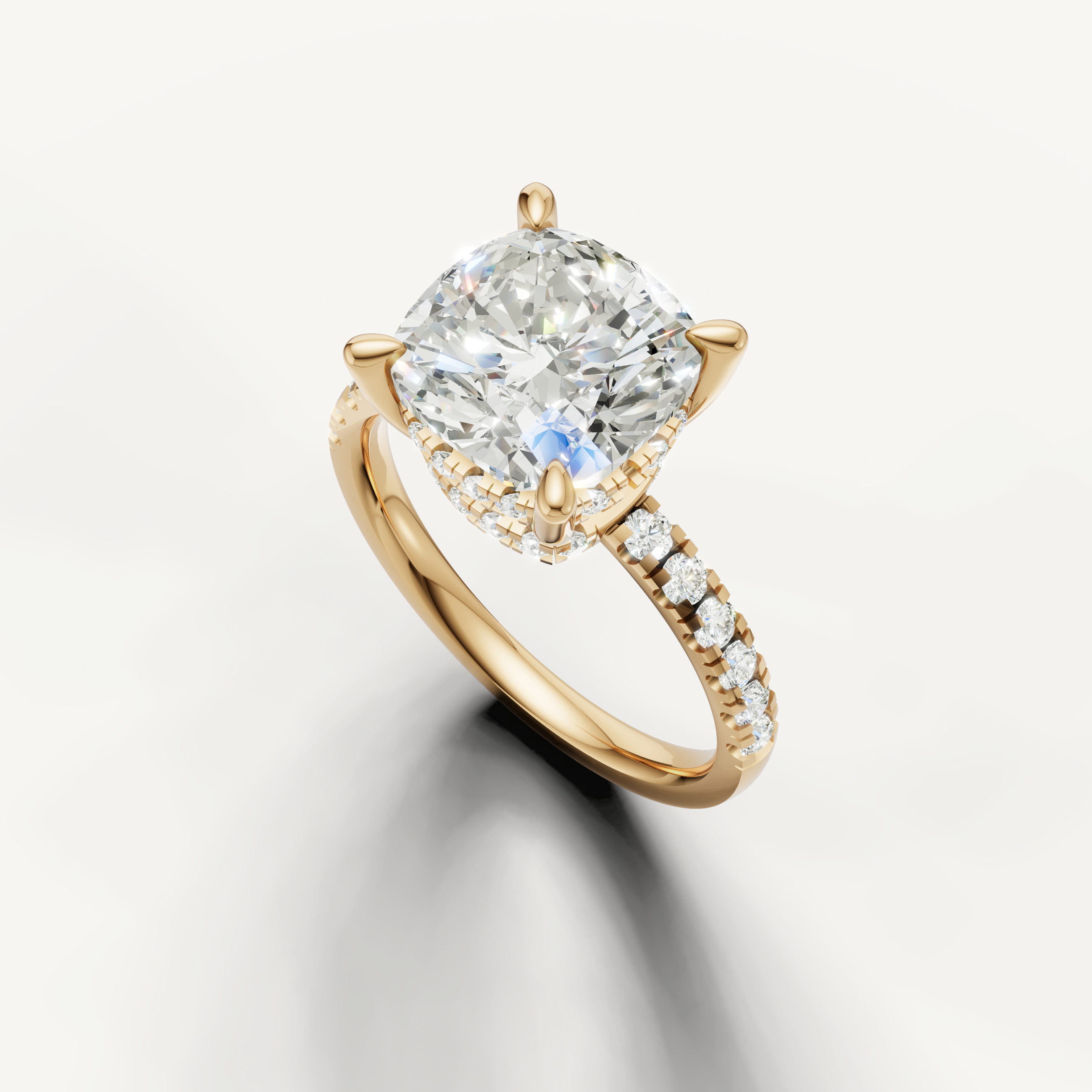 Yellow Gold Cushion Cut Diamond Ring with Hidden Halo – Raul Diamonds