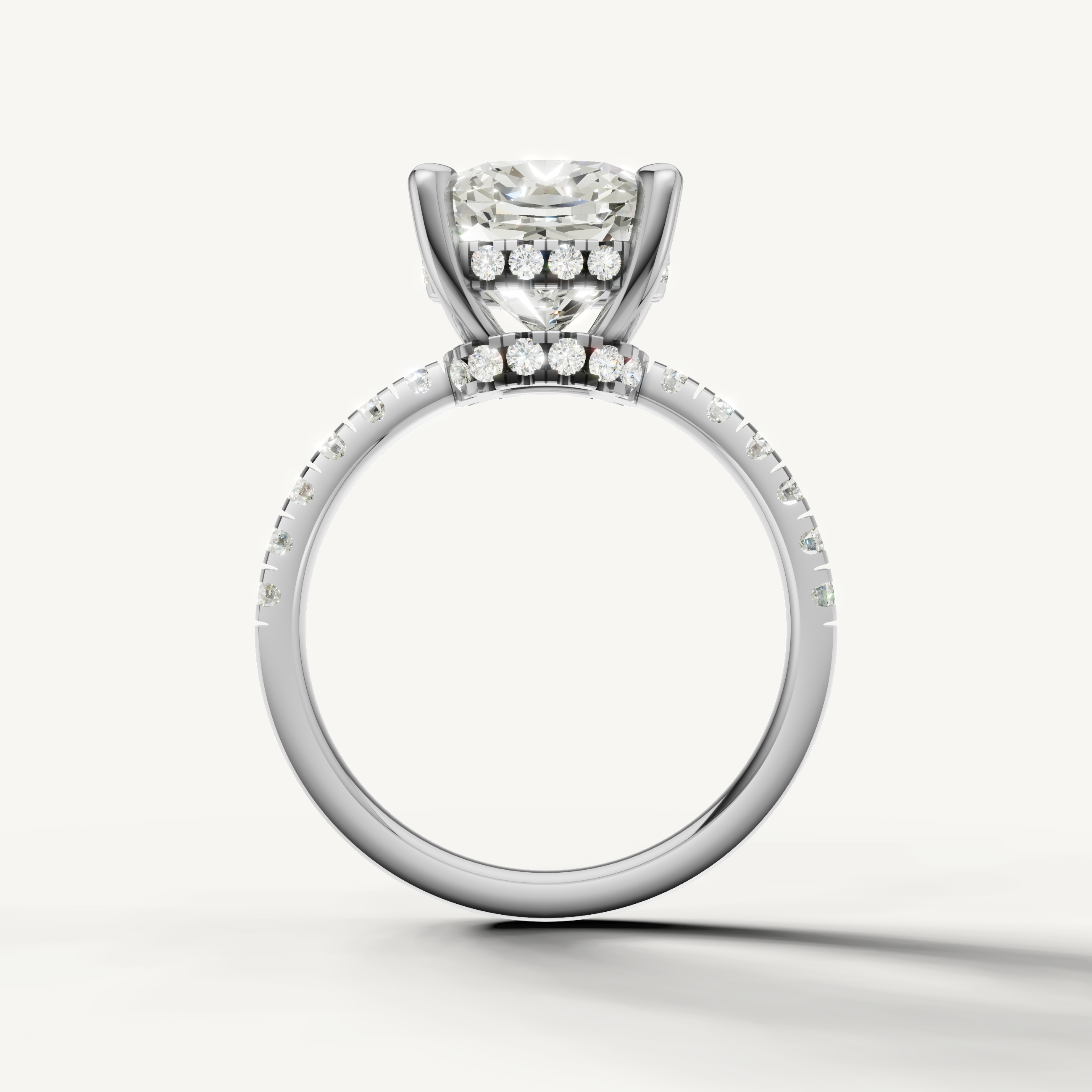 White Gold Cushion Diamond Engagement Ring with Pavé Band – Raul Diamonds