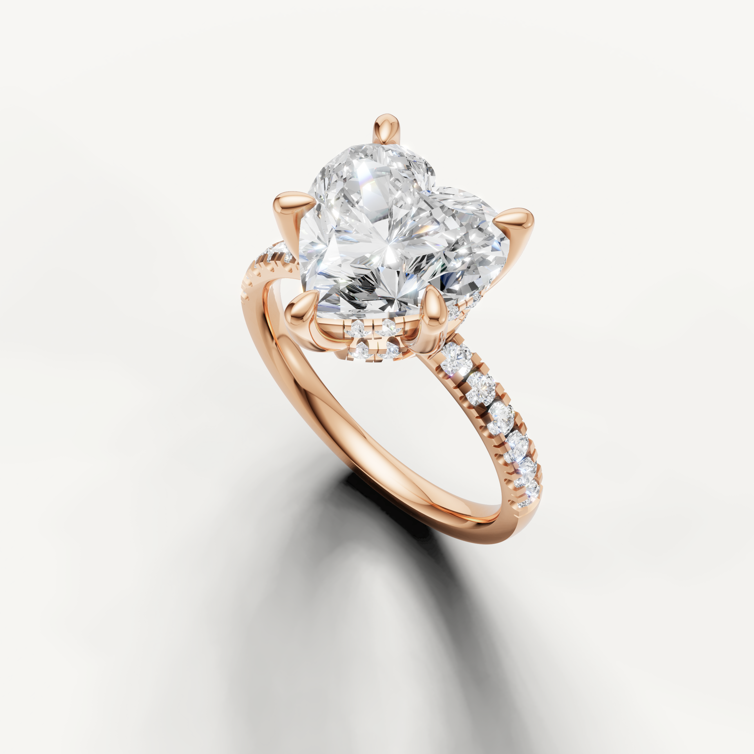 Rose Gold Heart Cut Lab Diamond Ring with Diamond Pavé Band – Raul Diamonds