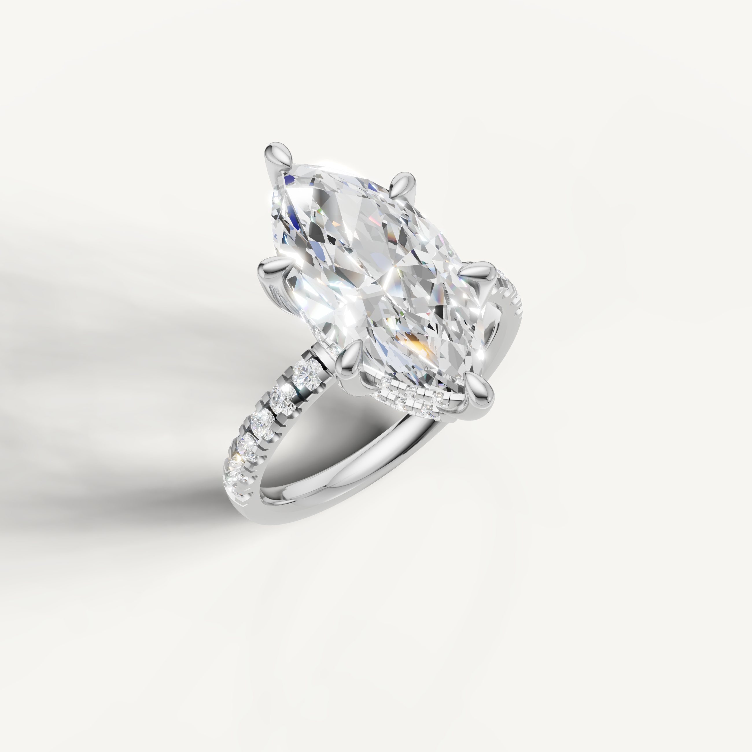White Gold Marquise Lab Diamond Ring with Pavé Diamonds – Raul Diamonds