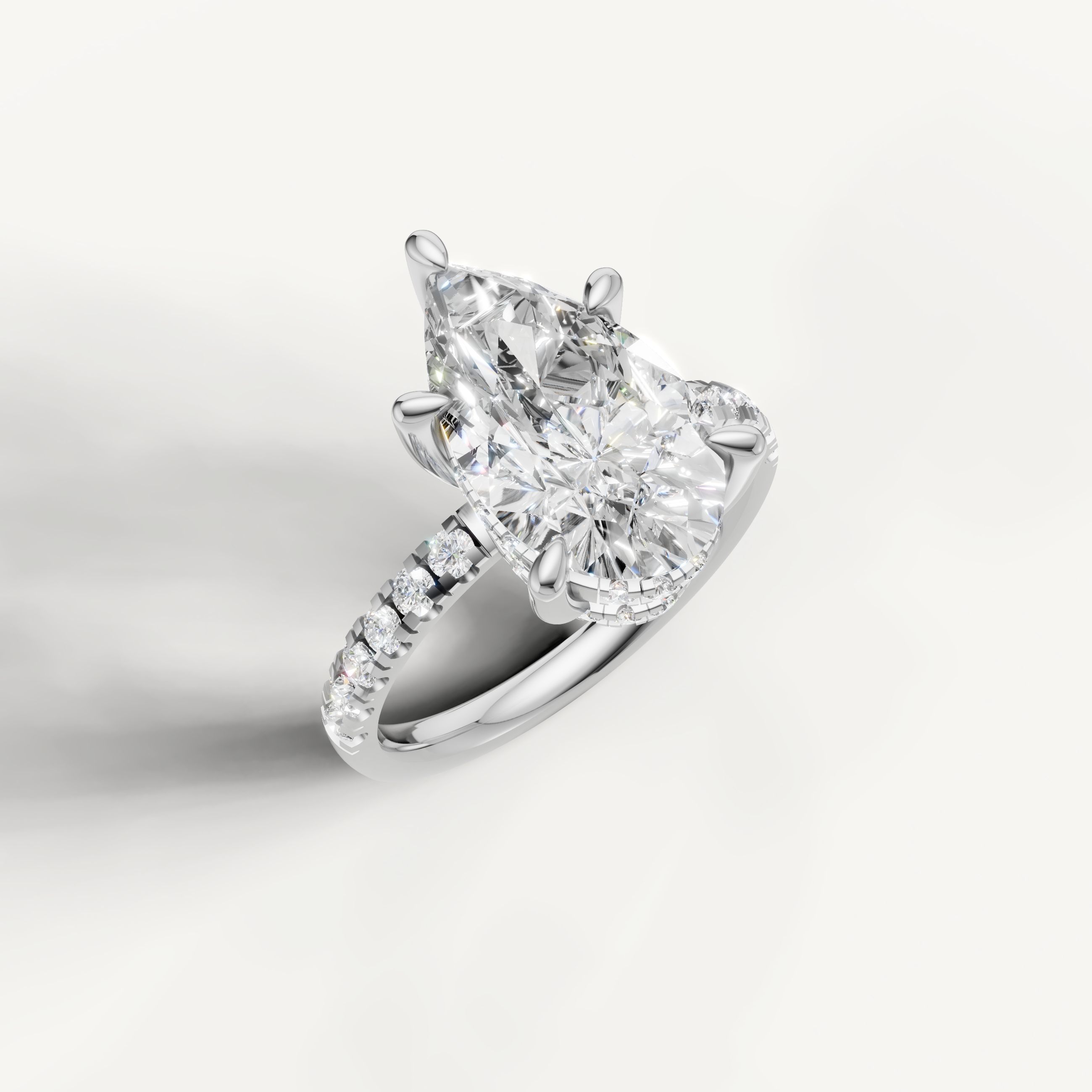 White Gold Pear Shape Lab Diamond Ring with Pavé Diamonds – Raul Diamonds