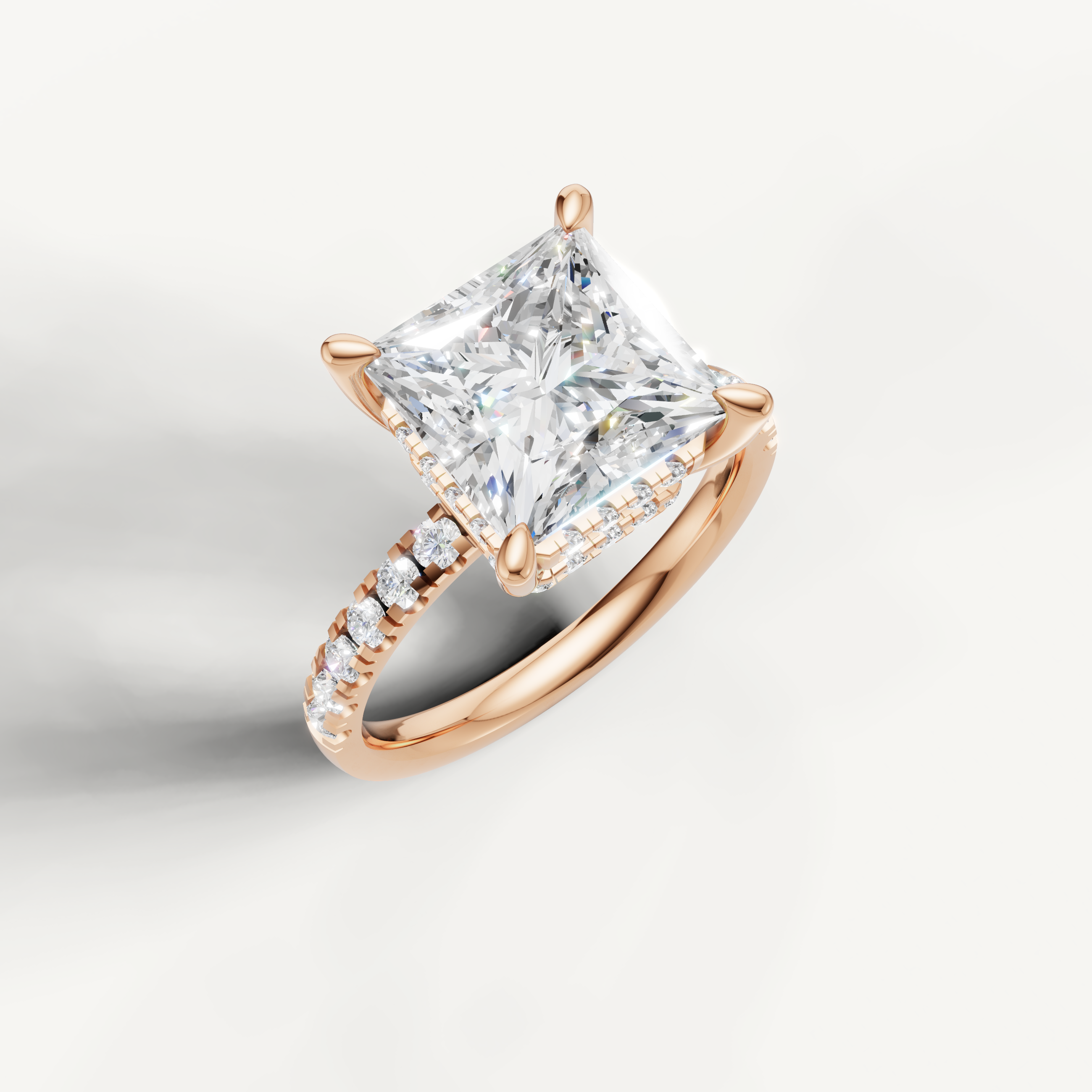 Rose Gold Princess Shape Lab Diamond Ring with Diamond Pavé Band – Raul Diamonds