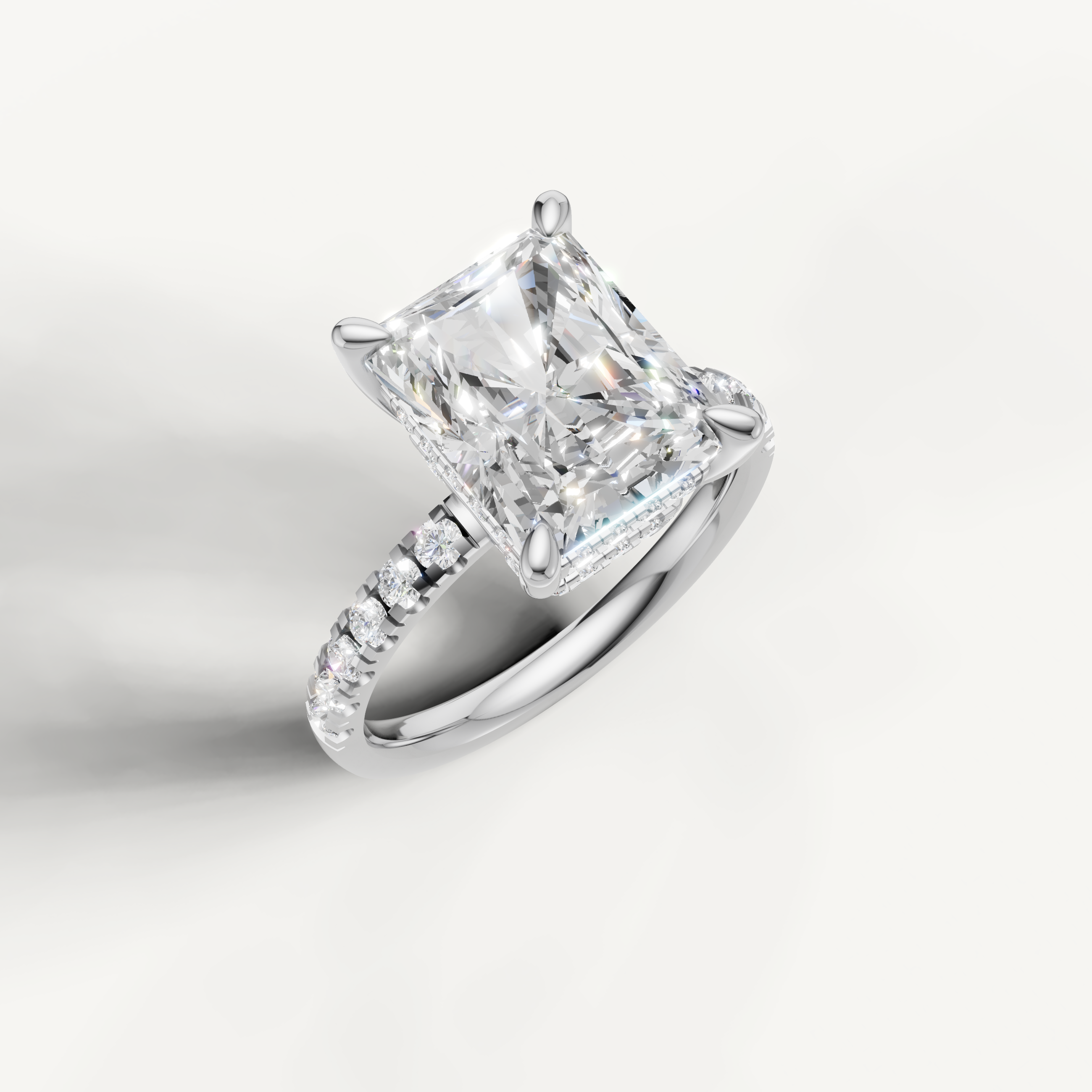 White Gold Radiant Shape Lab Diamond Ring with Pavé Diamonds – Raul Diamonds