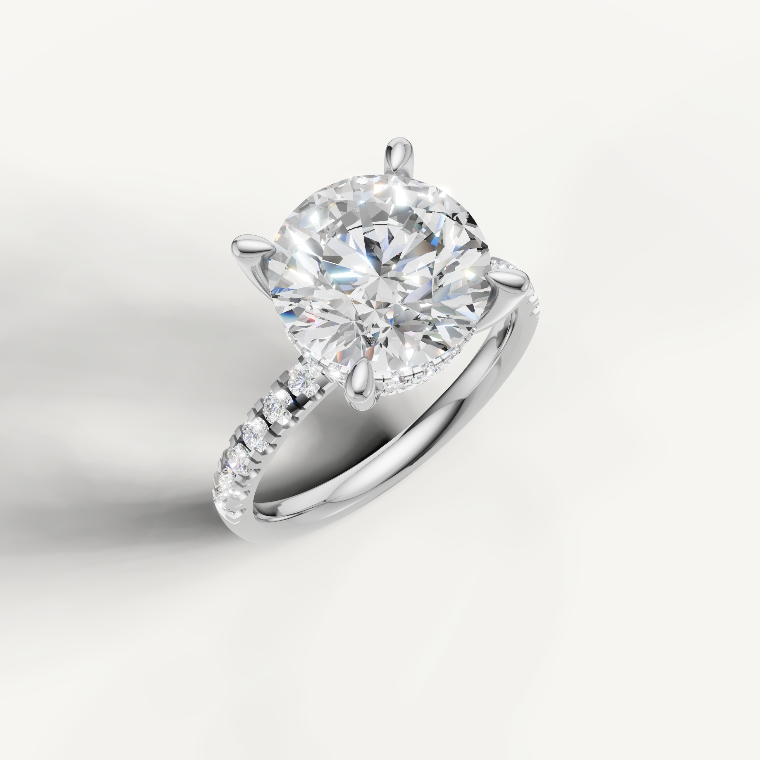 White Gold Round Shape Lab Diamond Ring with Pavé Diamonds – Raul Diamonds