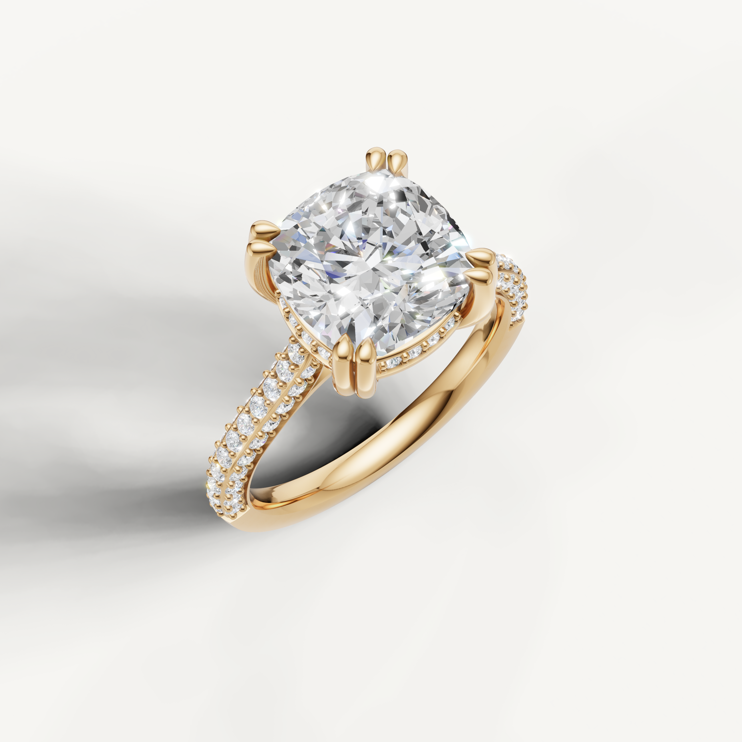 14K Yellow Gold Cushion Shape Lab Diamond Ring with Double Pavé Band – Raul Diamonds