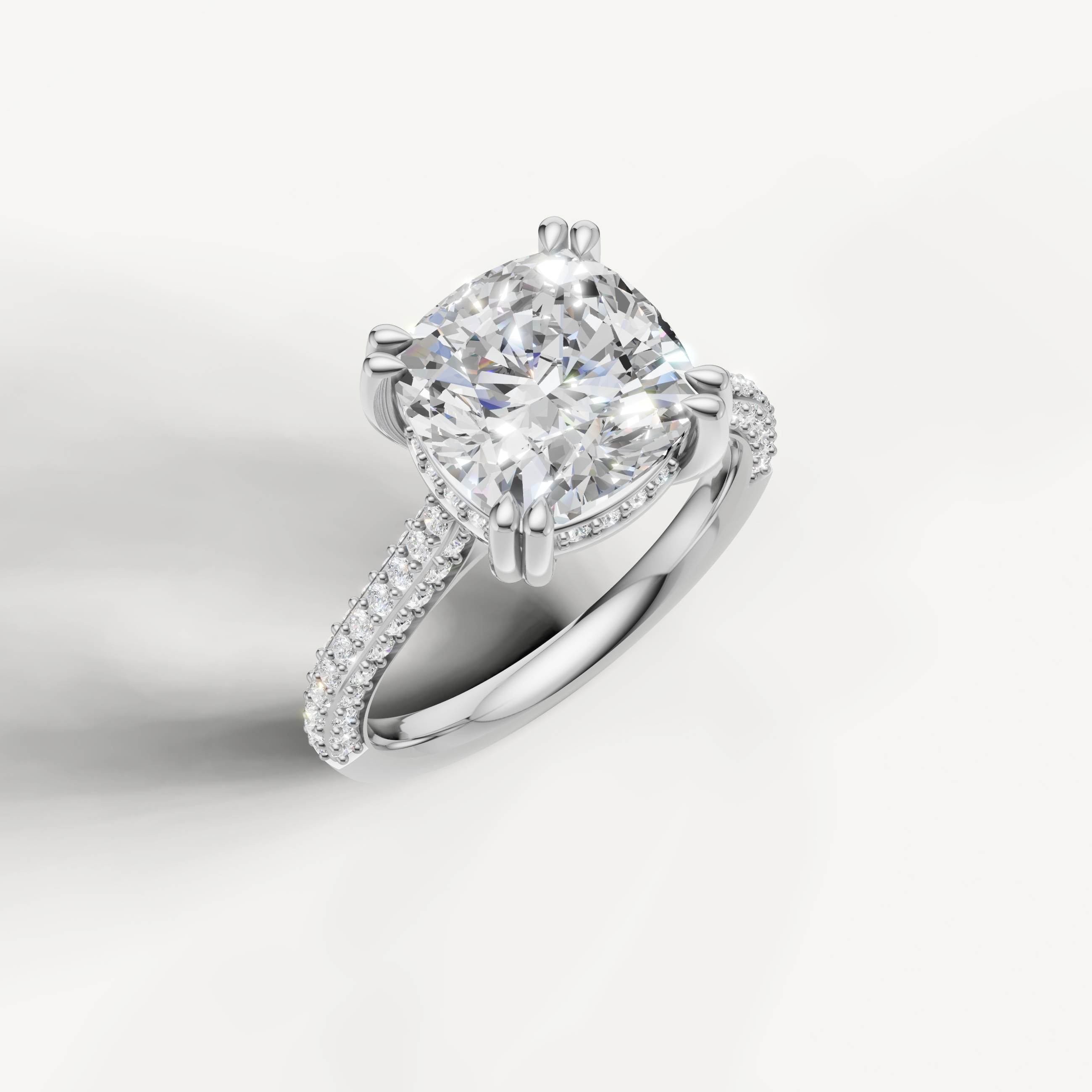 White Gold Cushion Shape Lab Diamond Ring with Double Pavé Diamonds – Raul Diamonds