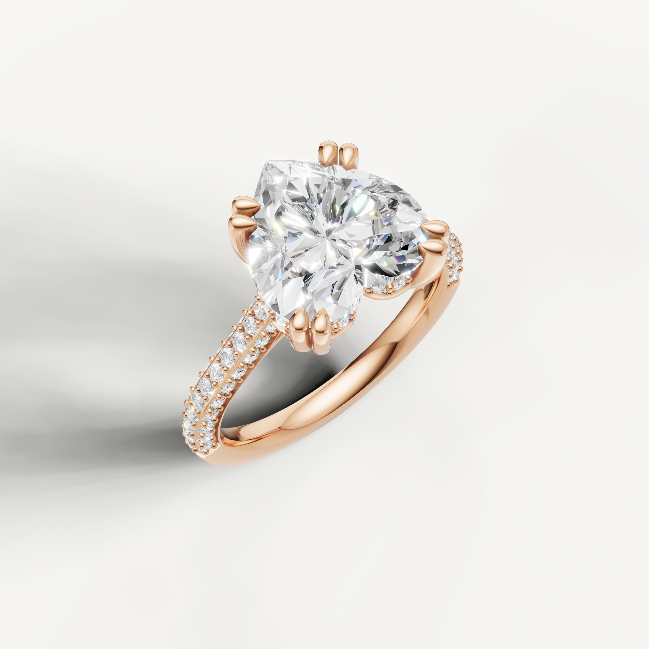 Rose Gold Heart Cut Lab Diamond Ring with Double Pavé Diamonds – Raul Diamonds
