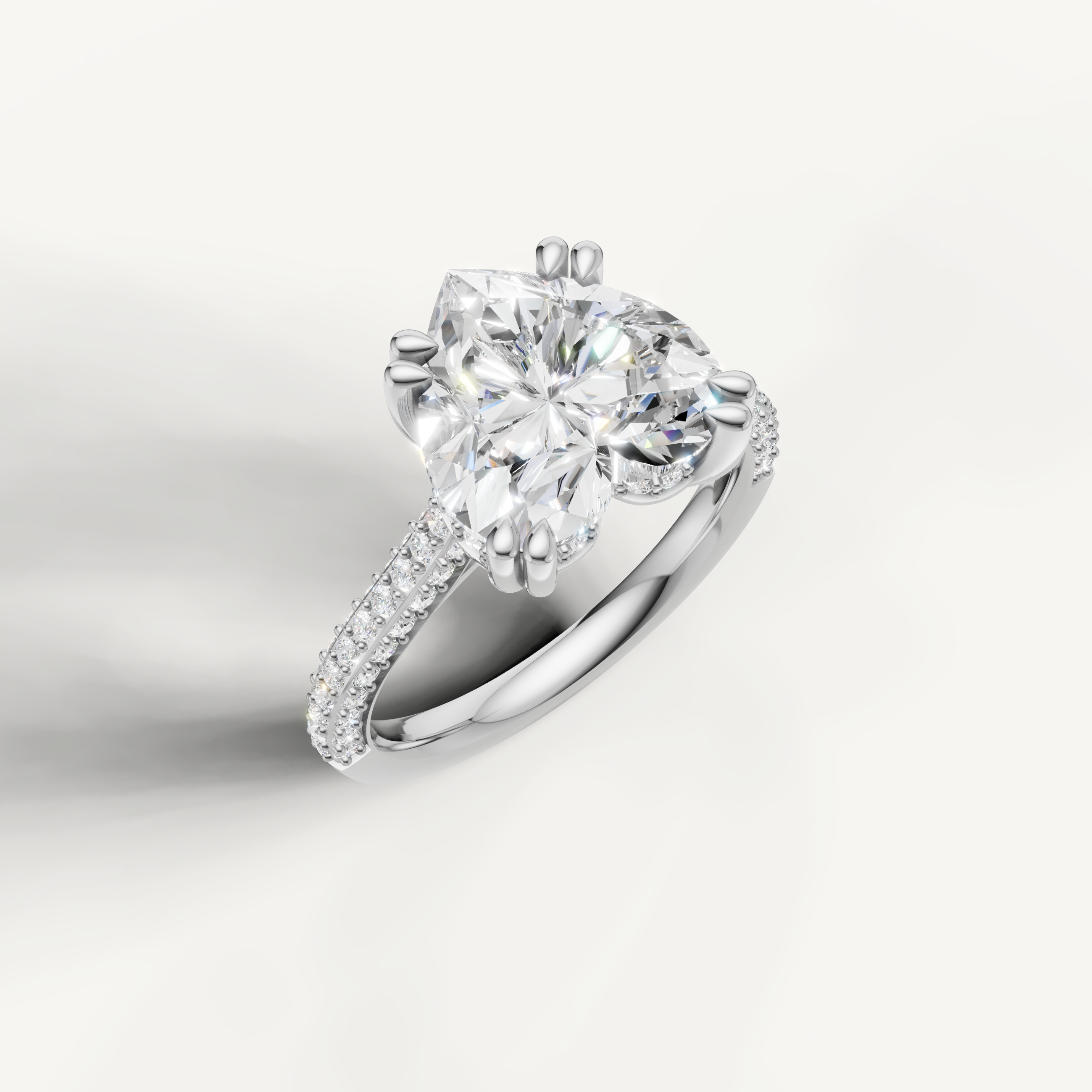 White Gold Heart Cut Lab Diamond Ring with Double Pavé Band – Raul Diamonds