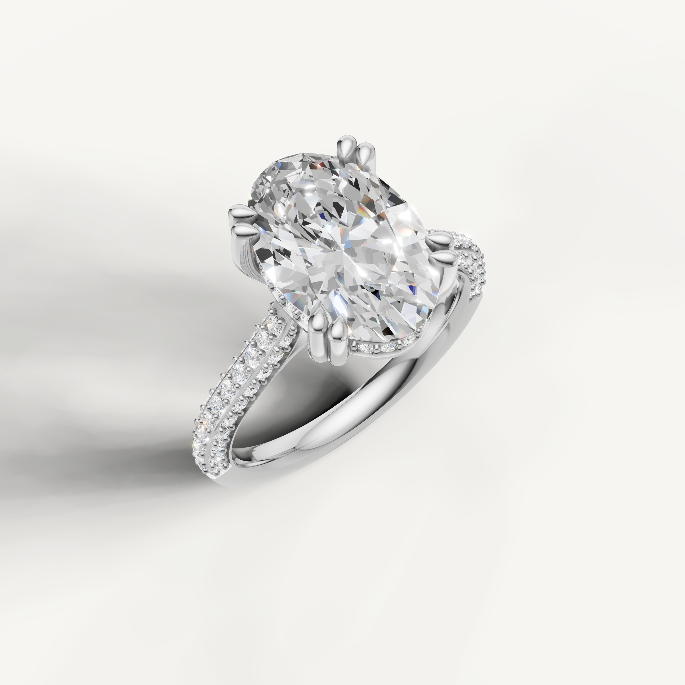 White Gold Oval Cut Lab Diamond Ring with Double Pavé Diamonds – Raul Diamonds