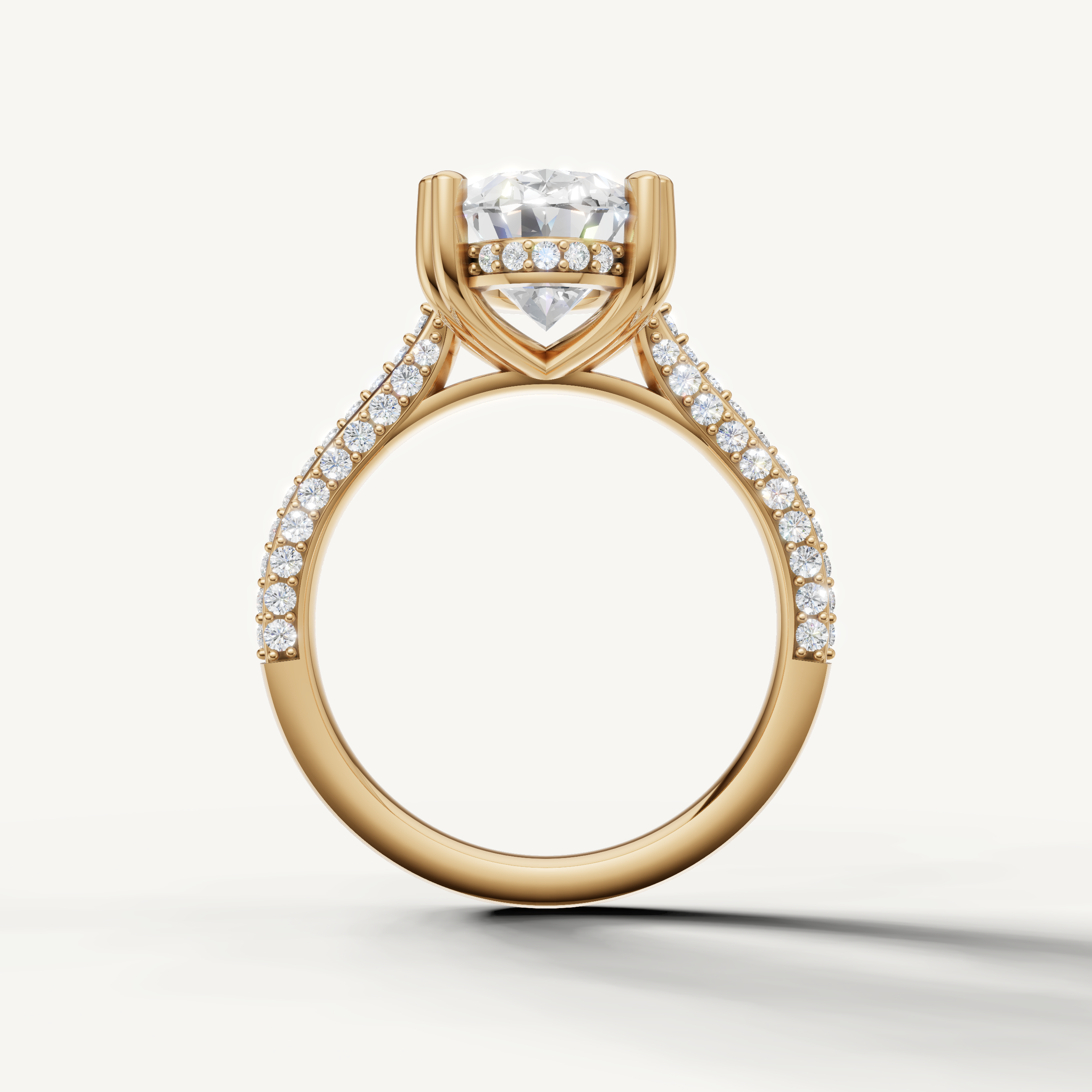 Oval Shape Lab Diamond Engagement Ring with Pavé Diamonds in Yellow Gold – Raul Diamonds