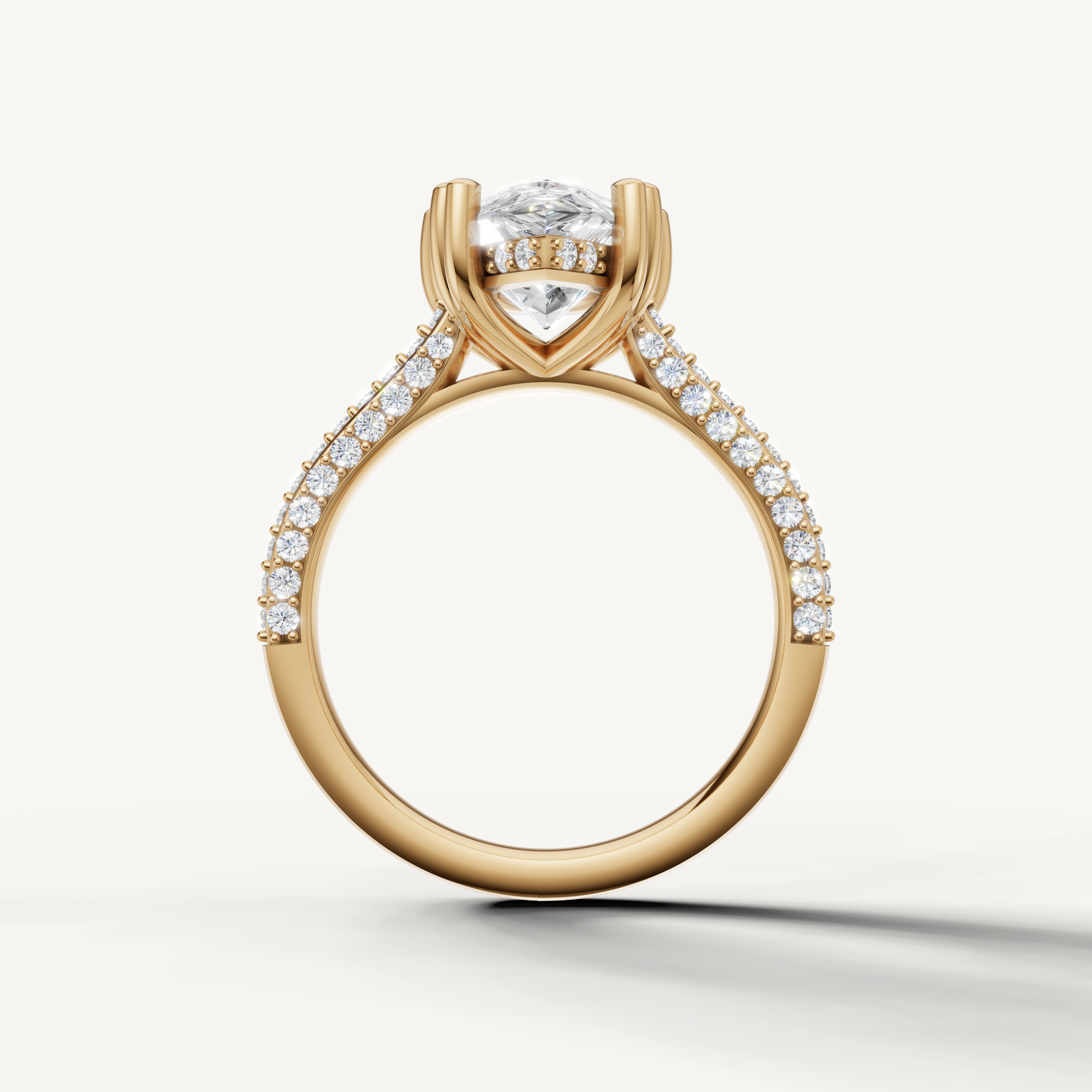 Pear Shape Diamond Engagement Ring with Pavé Band in Yellow Gold – Raul Diamonds