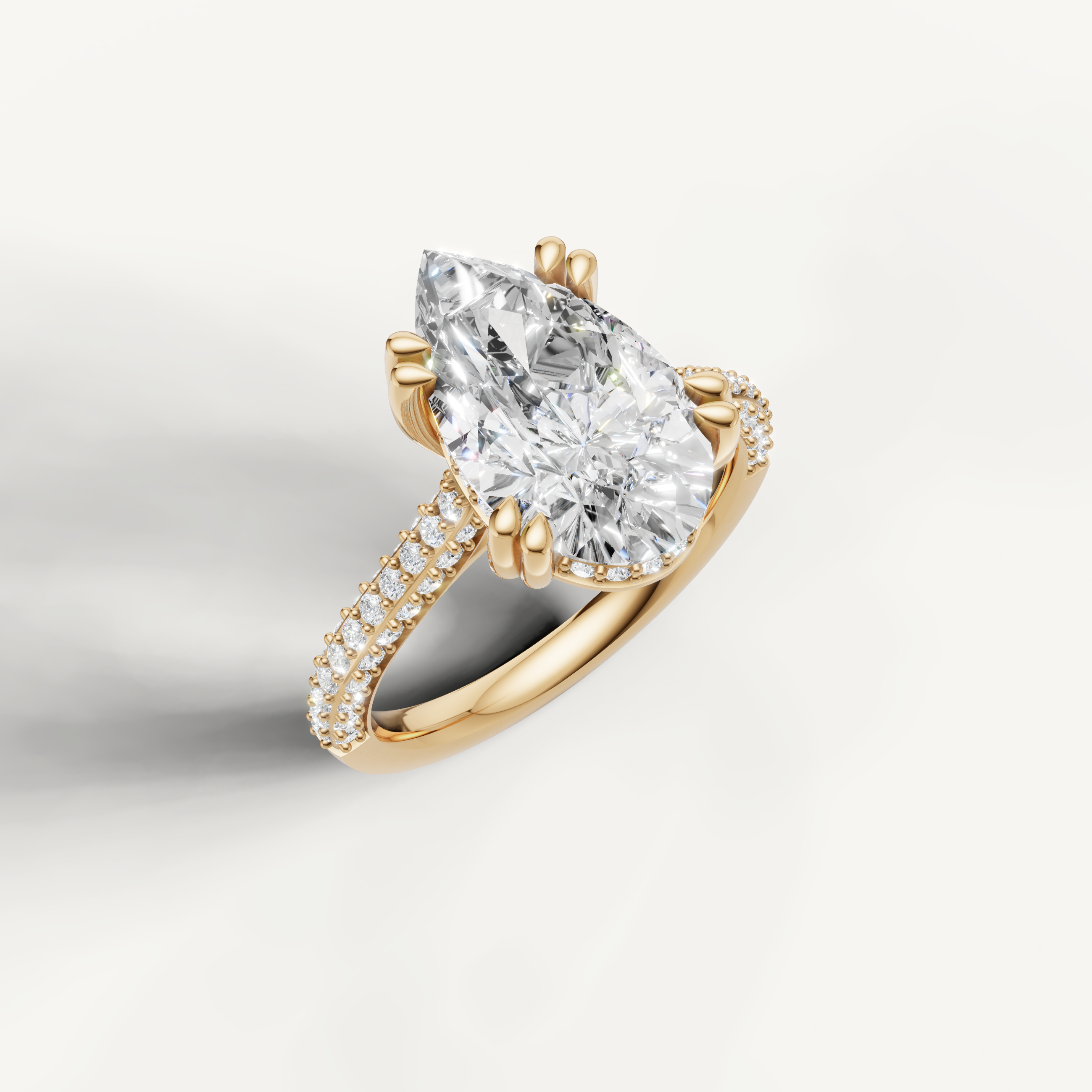 14K Yellow Gold Pear Cut Lab Diamond Ring with Double Pavé Band – Raul Diamonds
