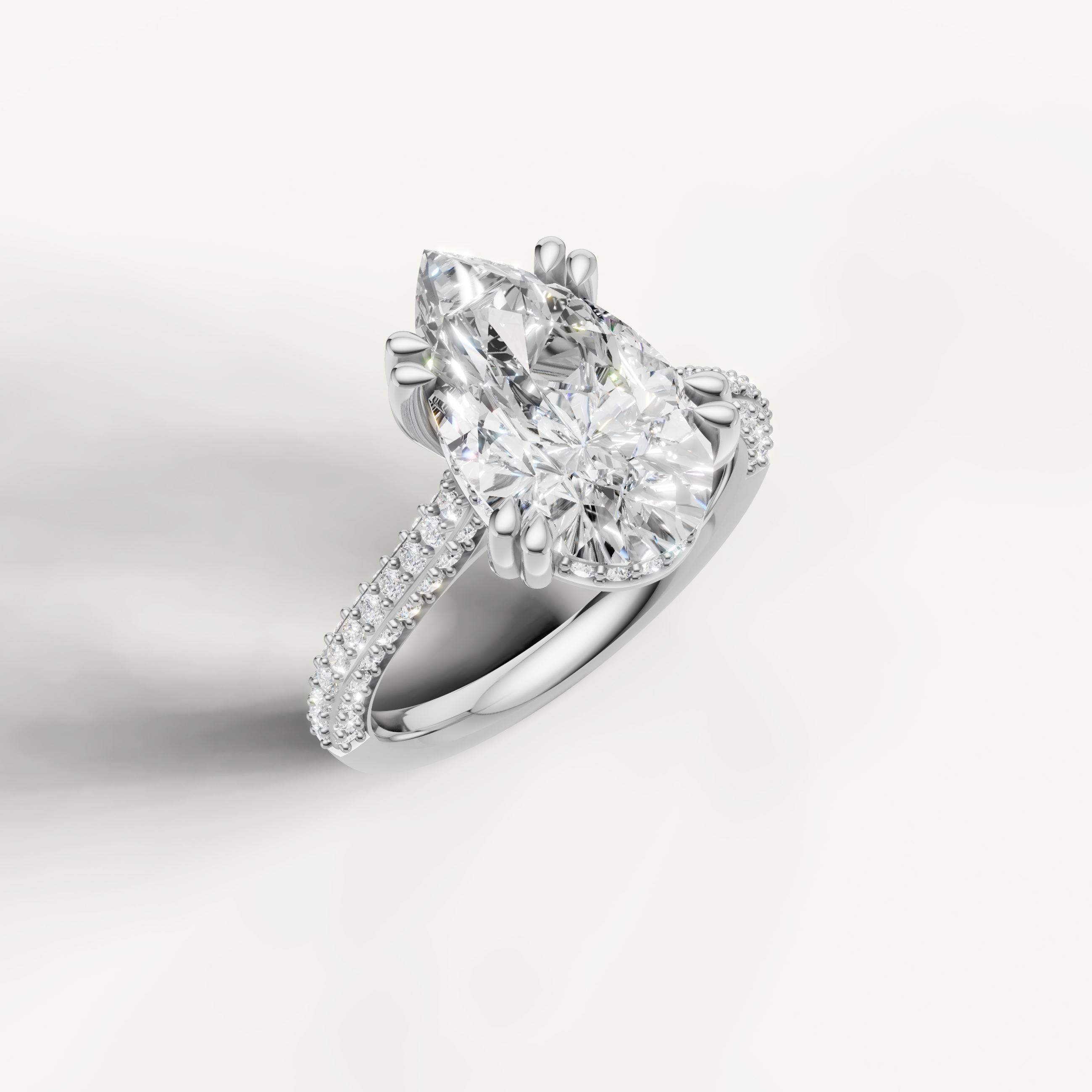 White Gold Pear Cut Lab Diamond Ring with Double Pavé Band – Raul Diamonds