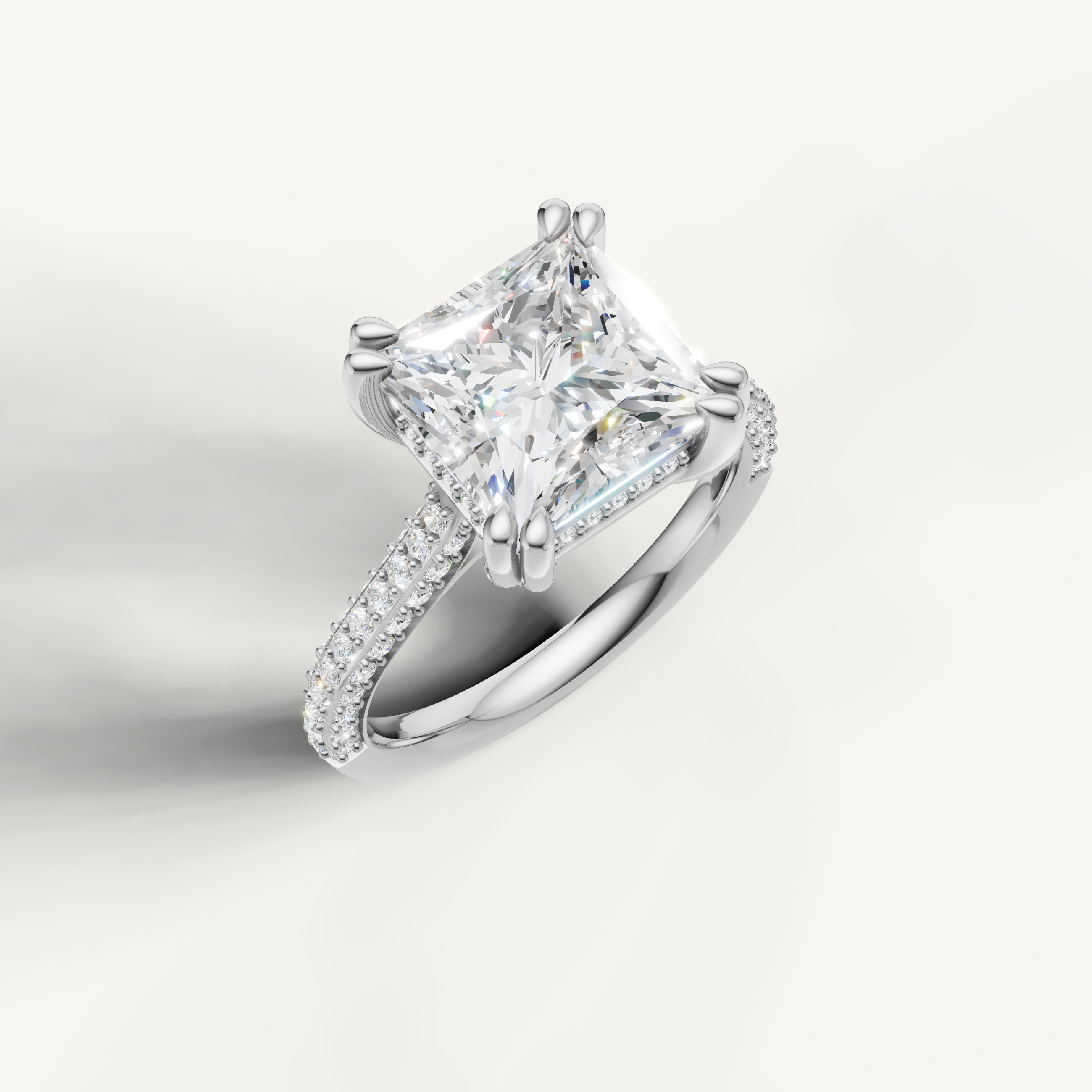 White Gold Princess Cut Lab Diamond Ring with Double Pavé Diamonds – Raul Diamonds