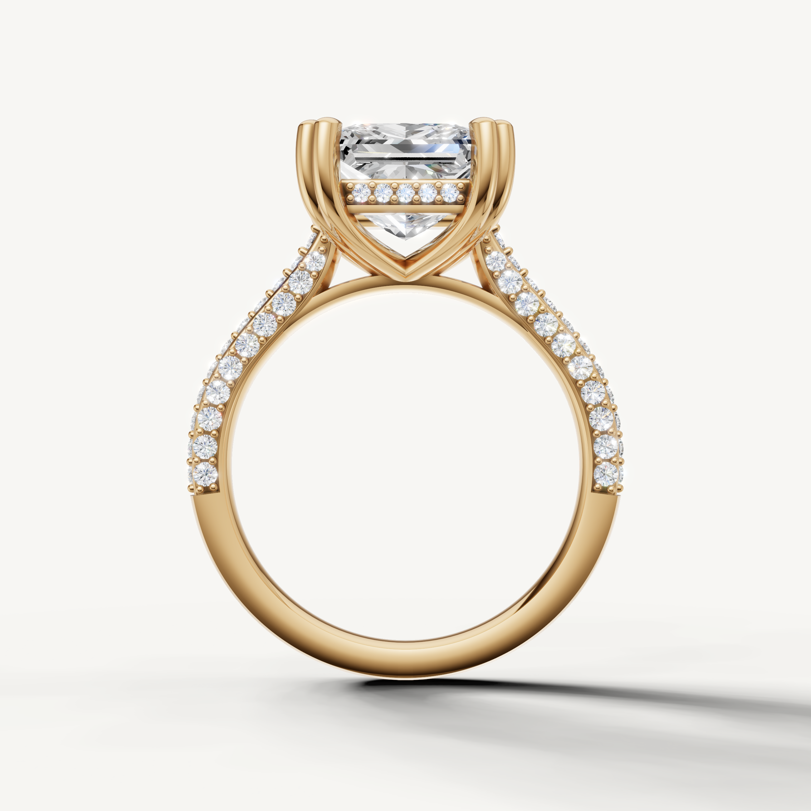 Princess Shape Diamond Engagement Ring with Pavé Diamonds in Yellow Gold – Raul Diamonds