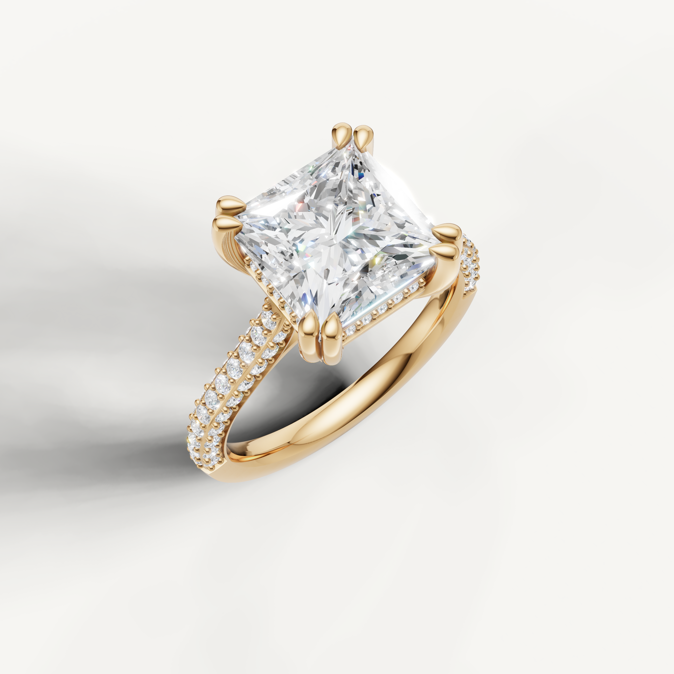 14K Yellow Gold Princess Cut Lab Diamond Ring with Double Pavé Band – Raul Diamonds