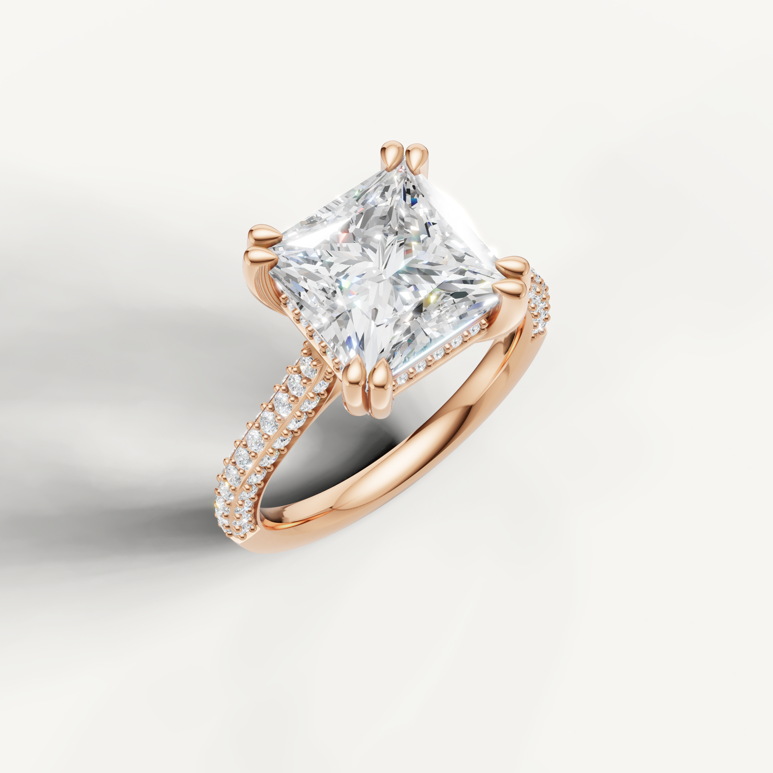 Rose Gold Princess Cut Lab Diamond Ring with Double Pavé Band – Raul Diamonds