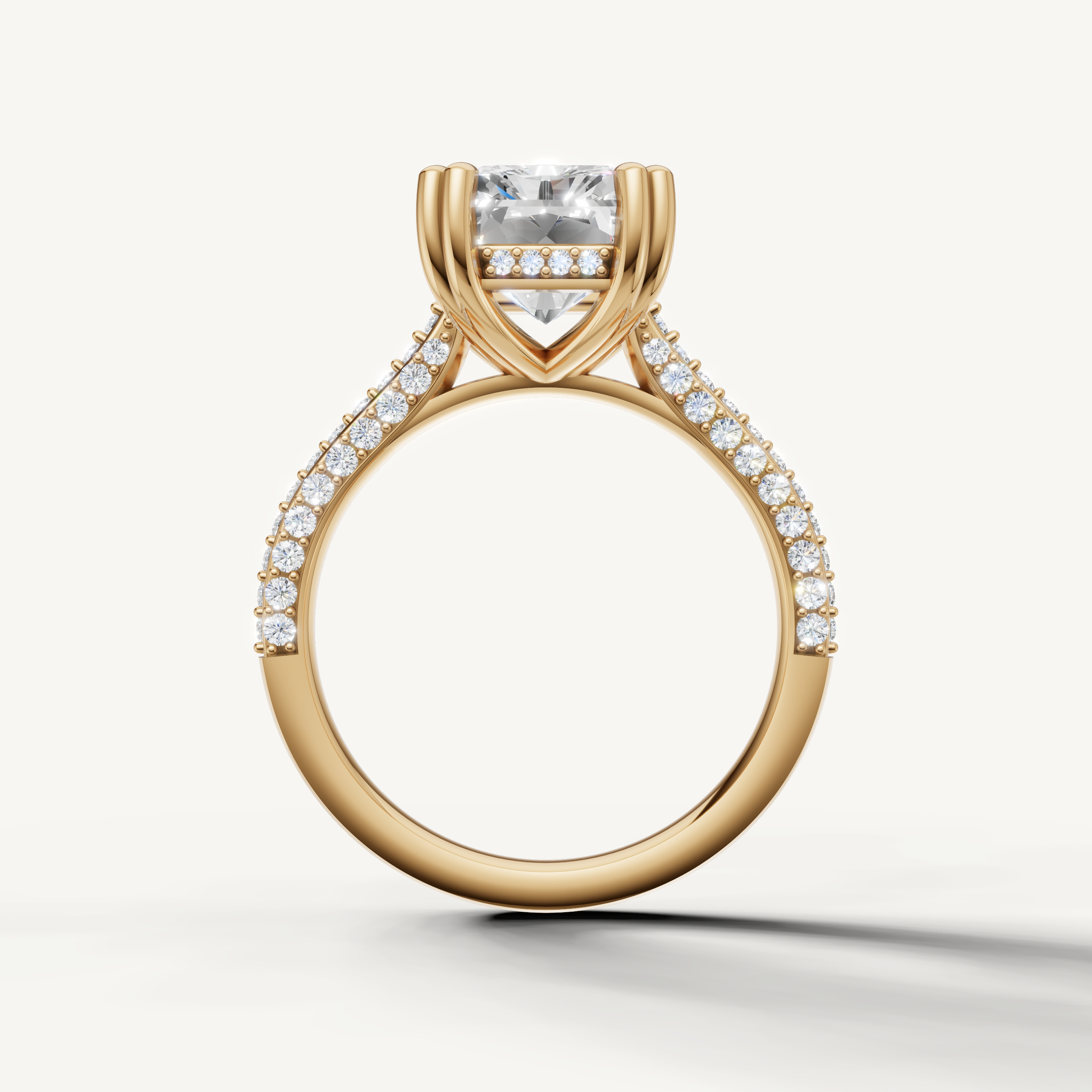 Radiant Shape Diamond Engagement Ring with Pavé Diamonds in Yellow Gold – Raul Diamonds