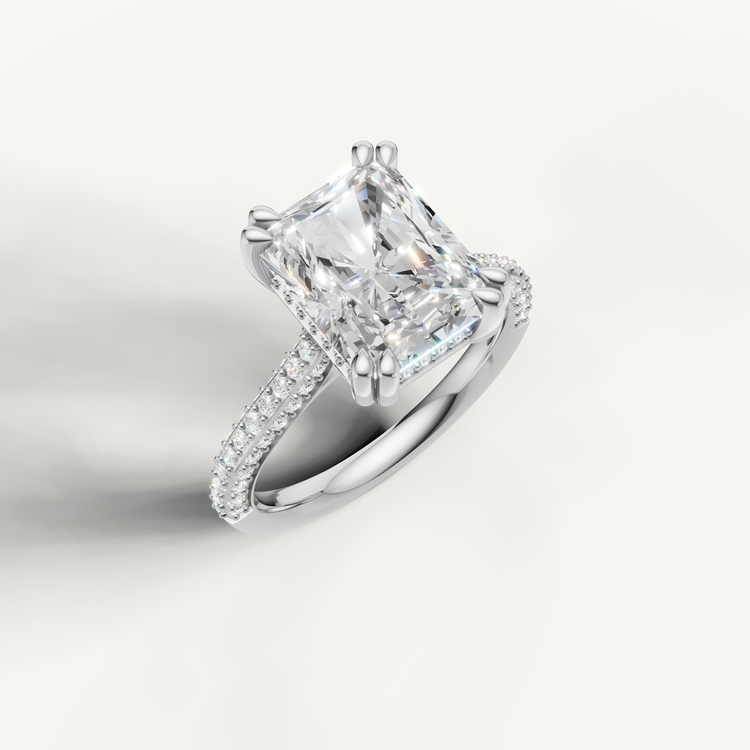 White Gold Radiant Cut Lab Diamond Ring with Double Pavé Diamonds – Raul Diamonds