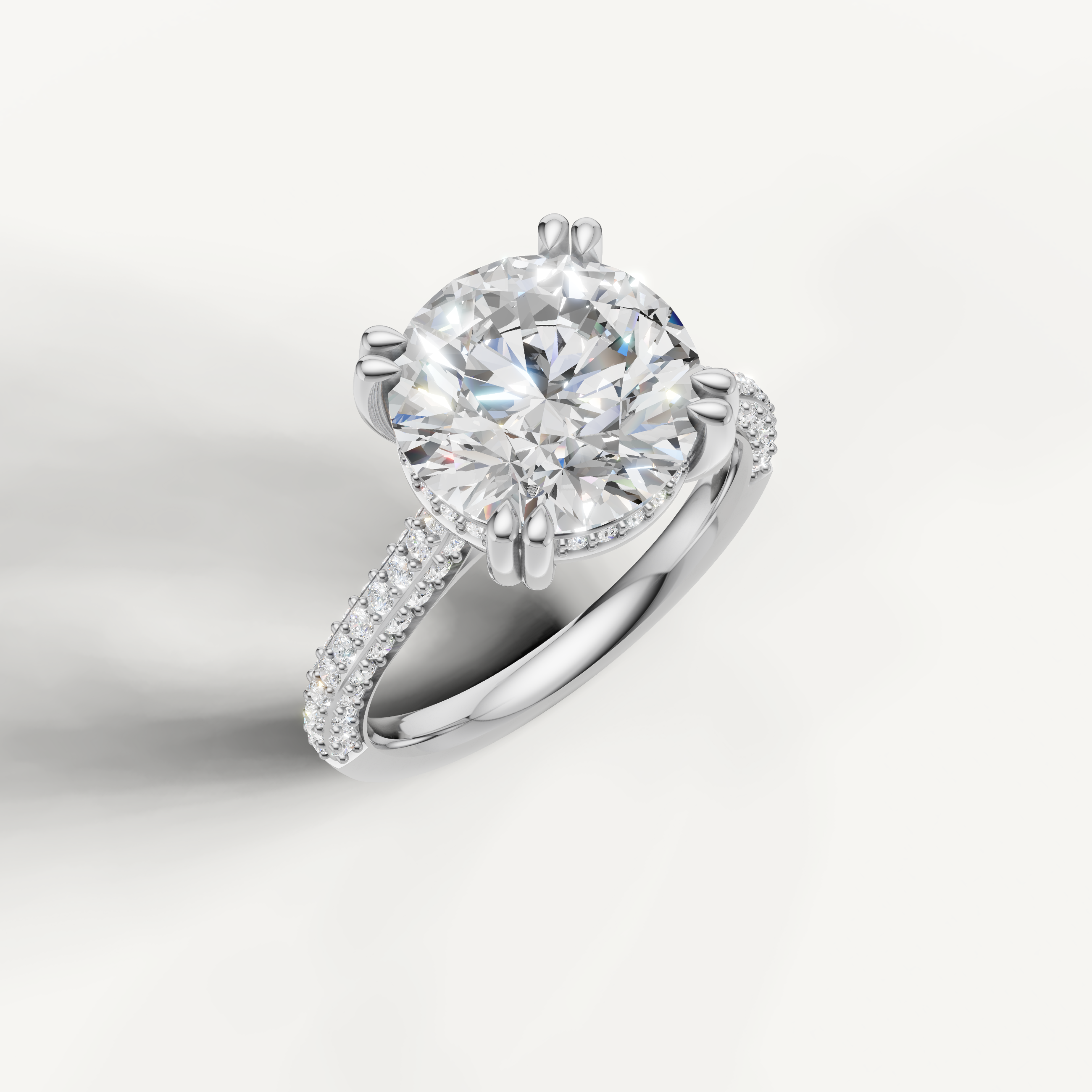 White Gold Round Cut Lab Diamond Ring with Double Pavé Diamonds – Raul Diamonds