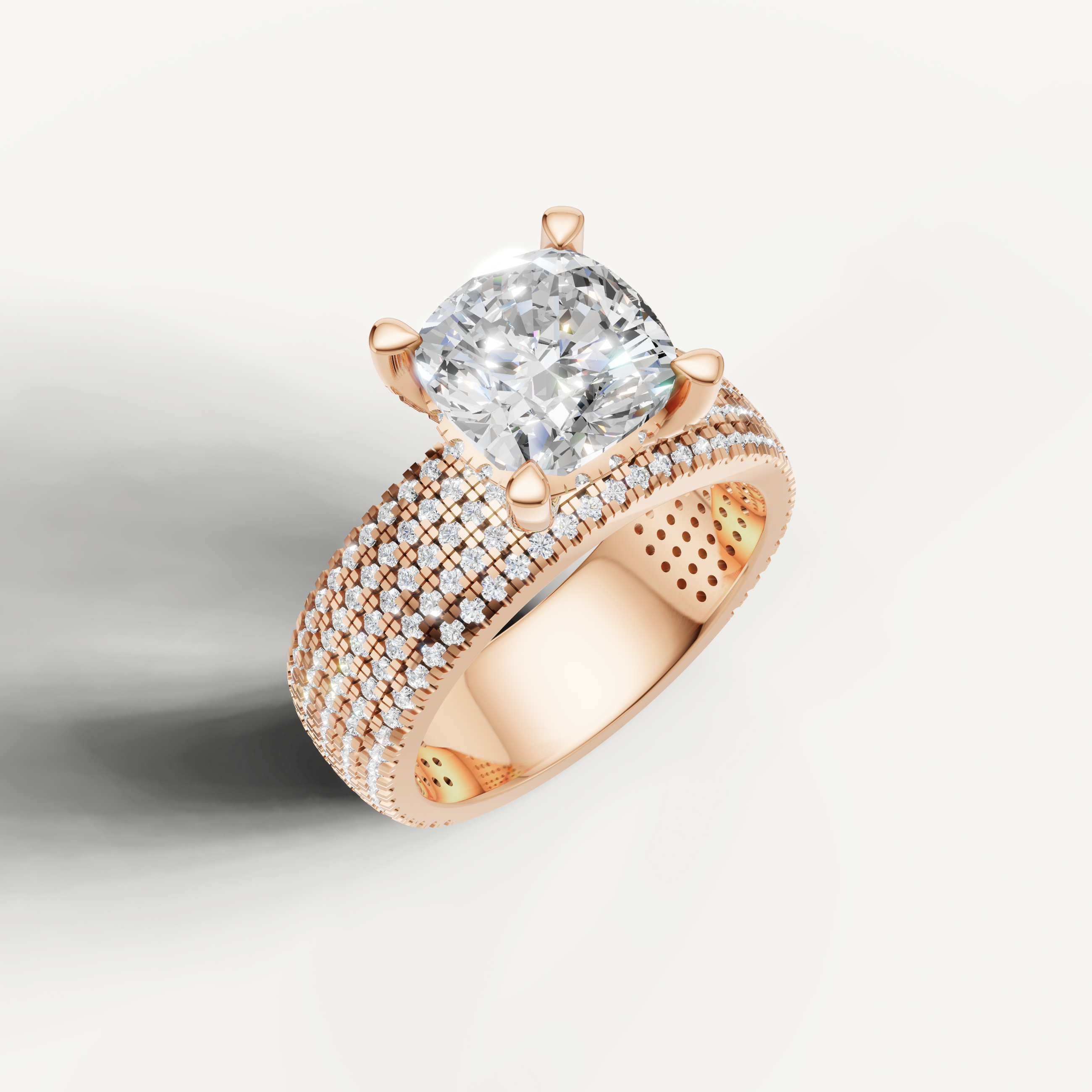 Rose Gold Cushion Cut Lab Diamond Ring with Multi Row Pavé Diamonds – Raul Diamonds