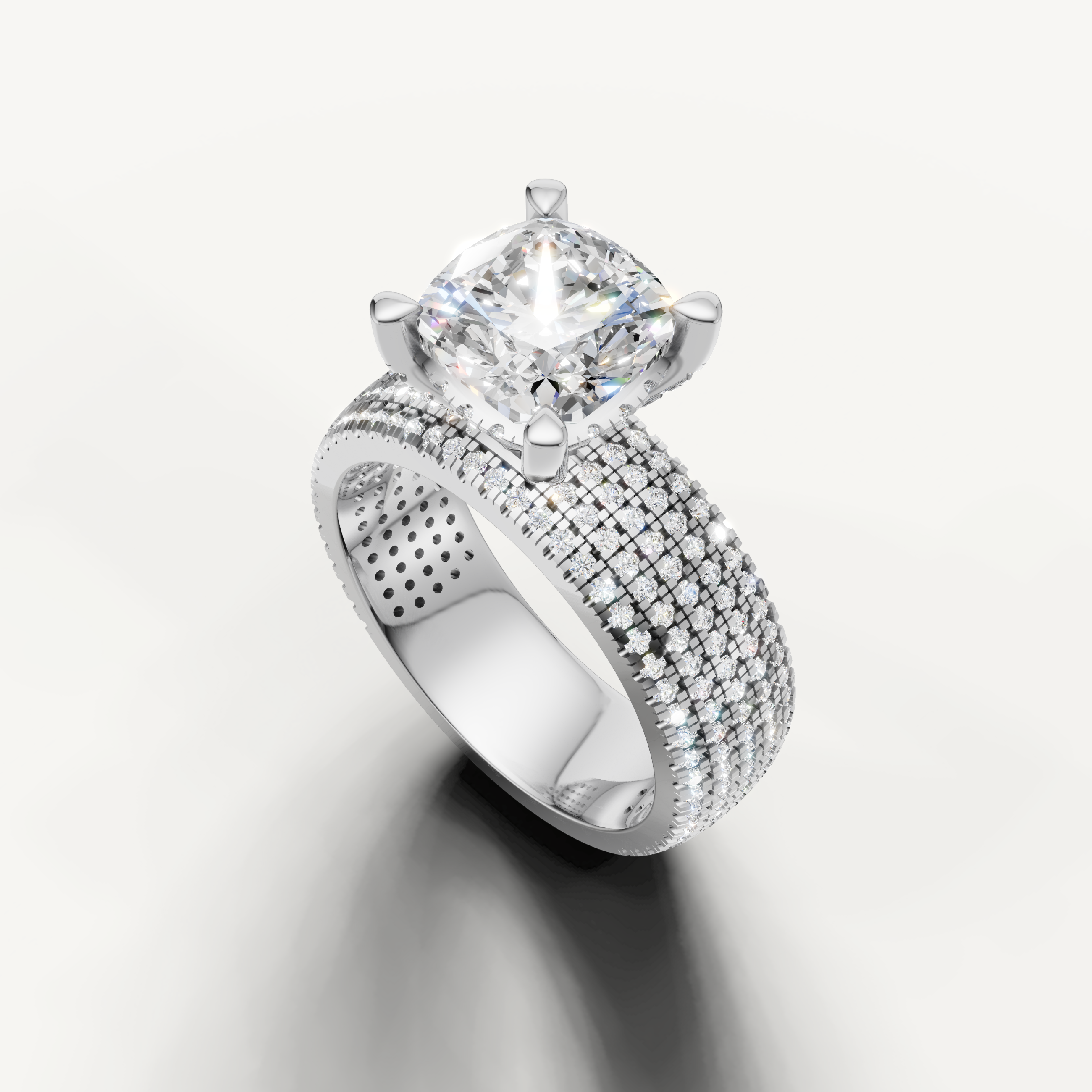 14K White Gold Cushion Solitaire Lab Diamond Engagement Ring with Diamond Band – Raul Diamonds