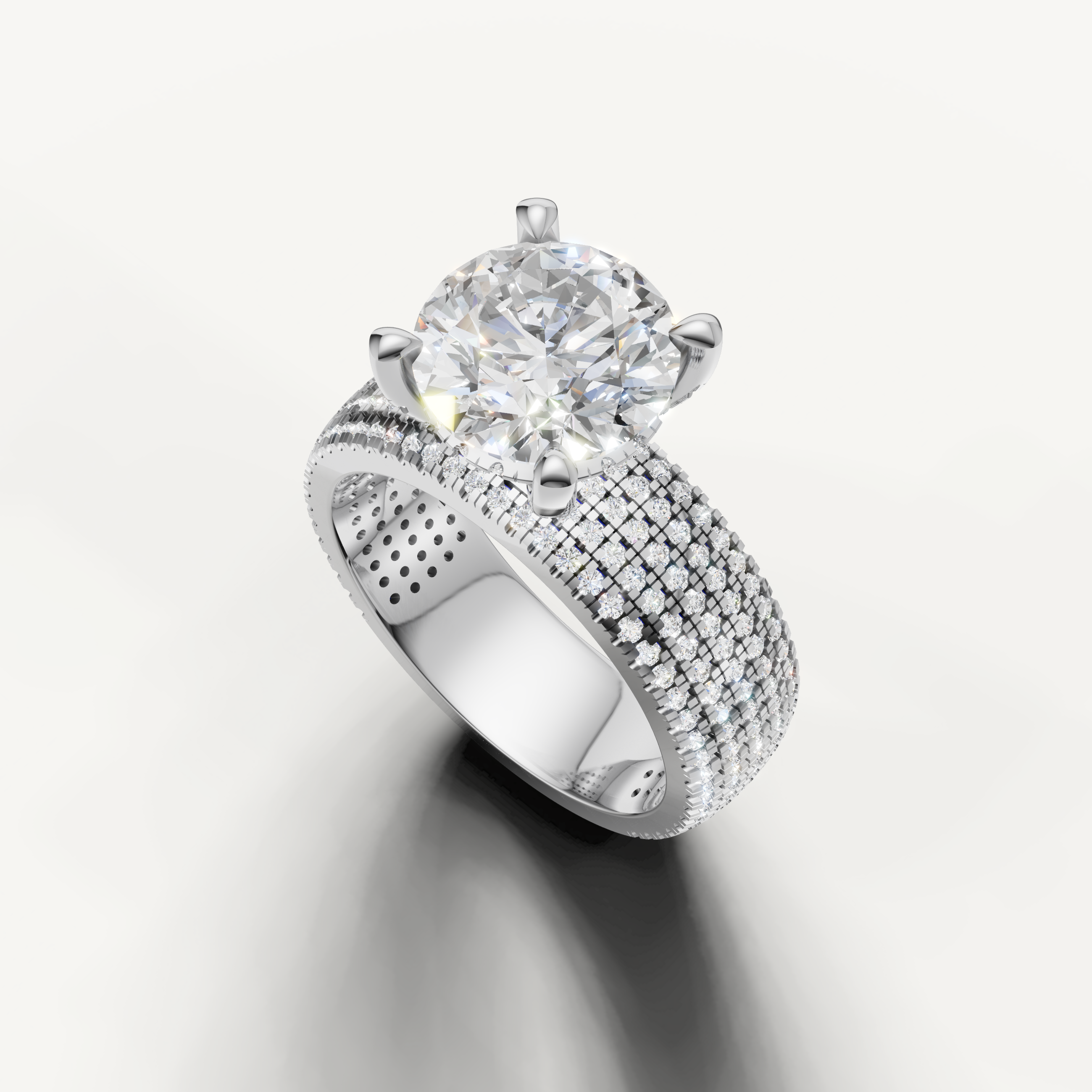 14K White Gold Round Solitaire Lab Diamond Engagement Ring with Diamond Band – Raul Diamonds