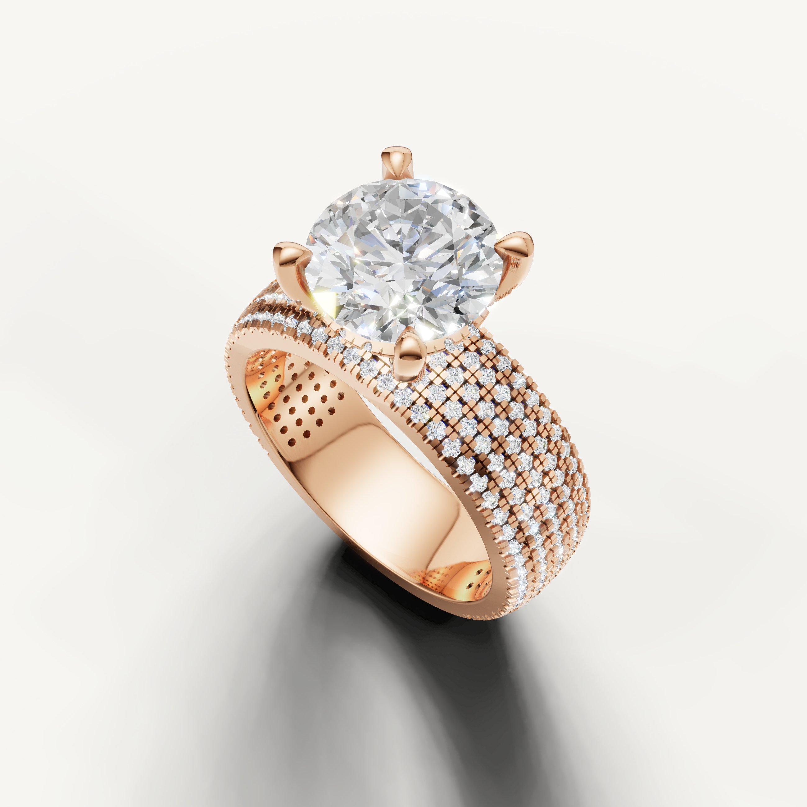 14K Rose Gold Round Solitaire Diamond Engagement Ring with Wide Band – Raul Diamonds