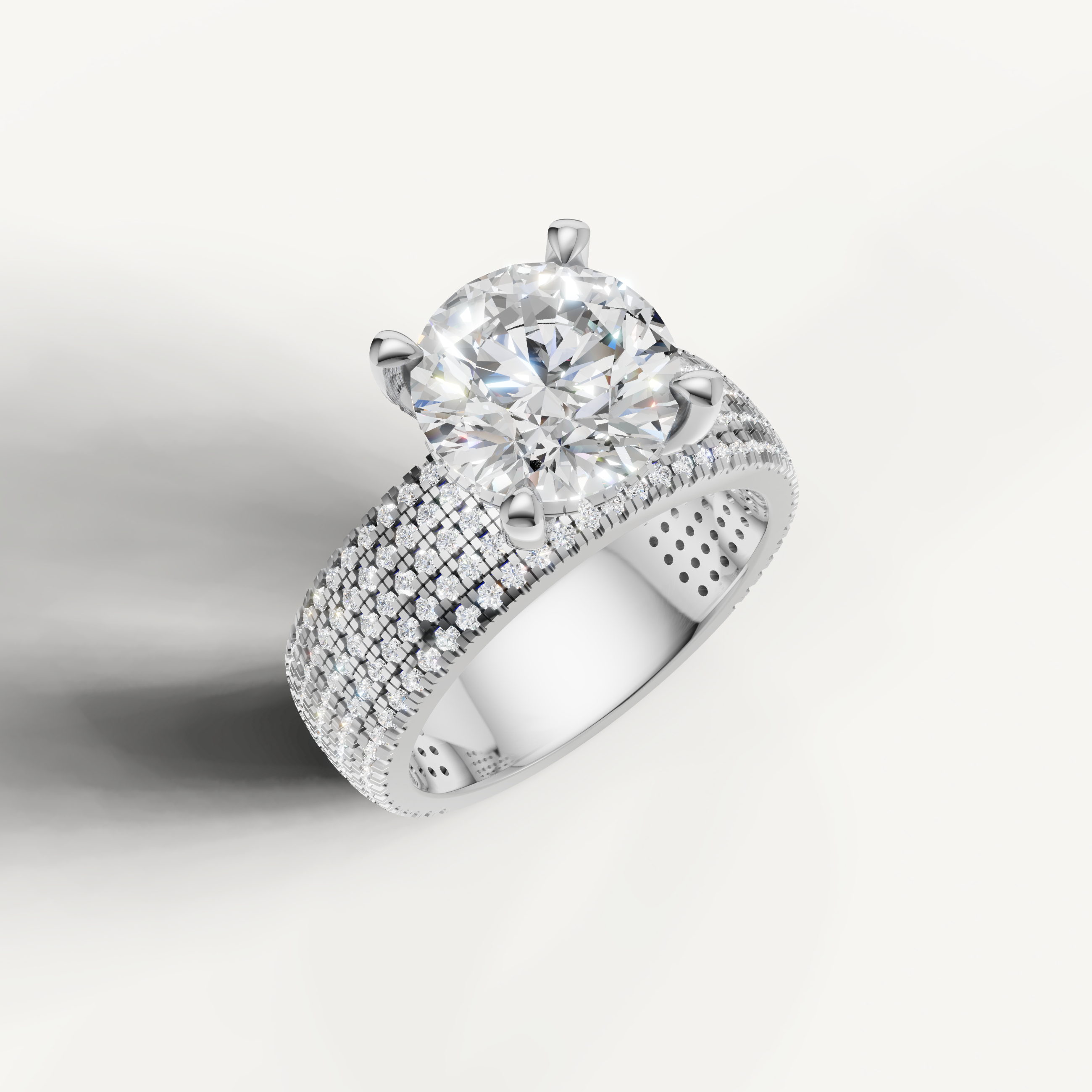White Gold Round Cut Lab Diamond Ring with Multi Row Pavé Band – Raul Diamonds