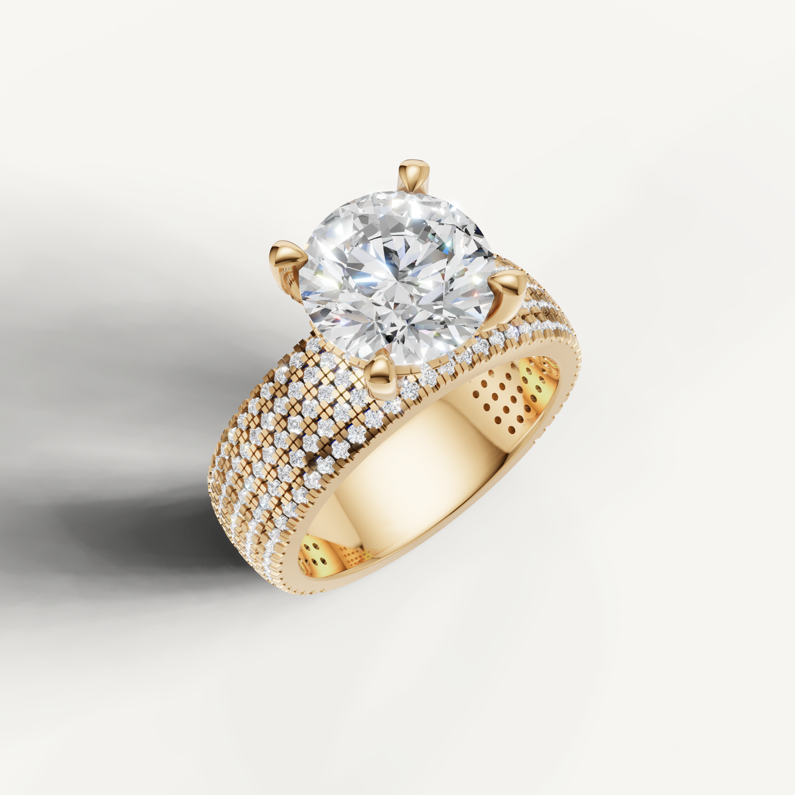 14K Yellow Gold Round Cut Lab Diamond Ring with Multi Row Pavé Setting – Raul Diamonds