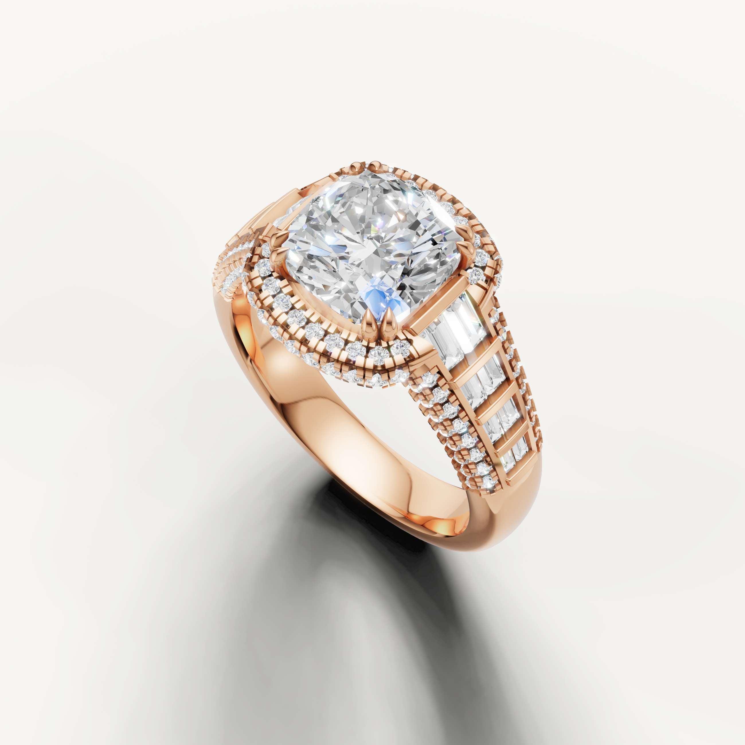14K Rose Gold Asscher Halo Lab Diamond Ring with Pavé Details – Raul Diamonds
