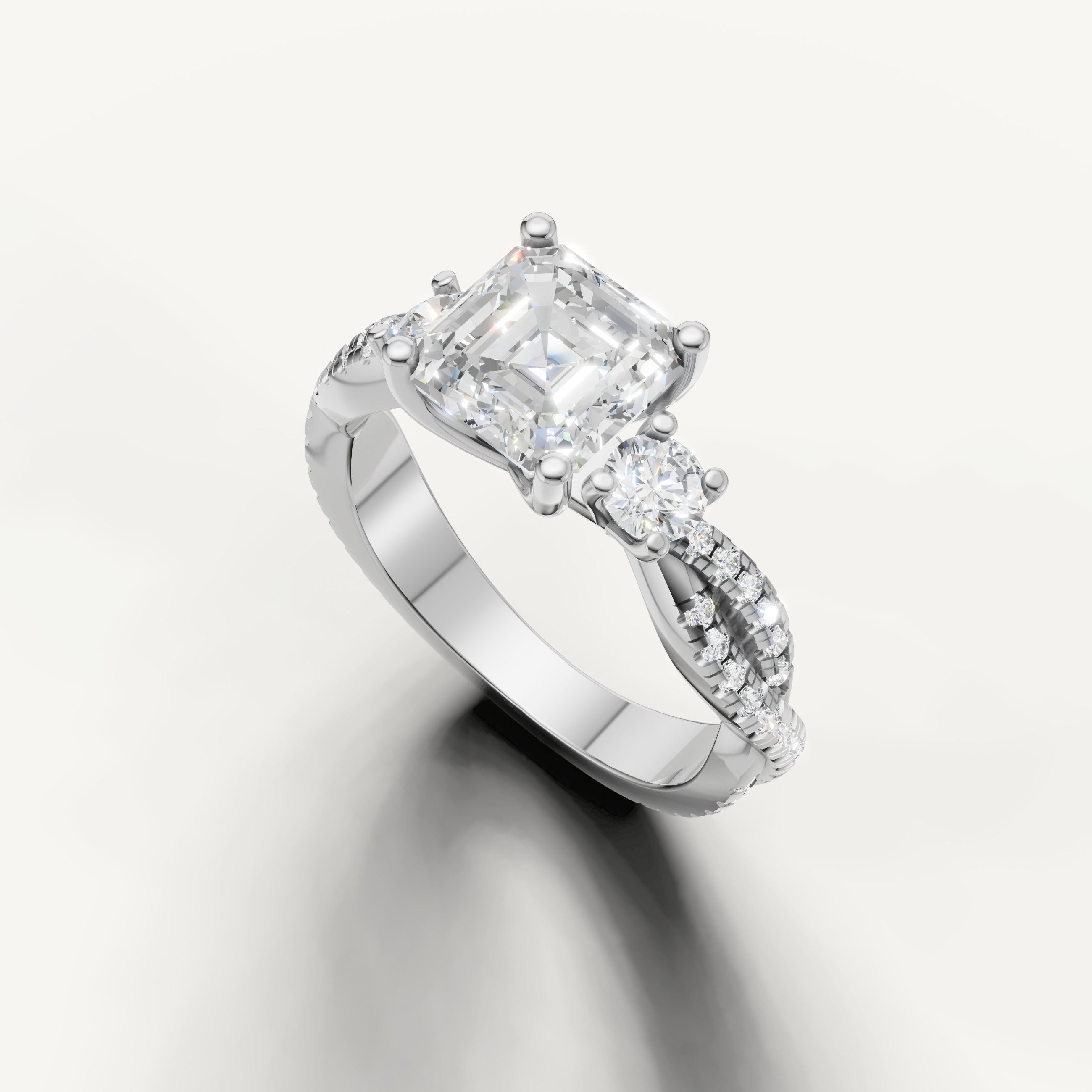 14K White Gold Asscher Diamond Ring with Pavé Split Shank – Raul Diamonds
