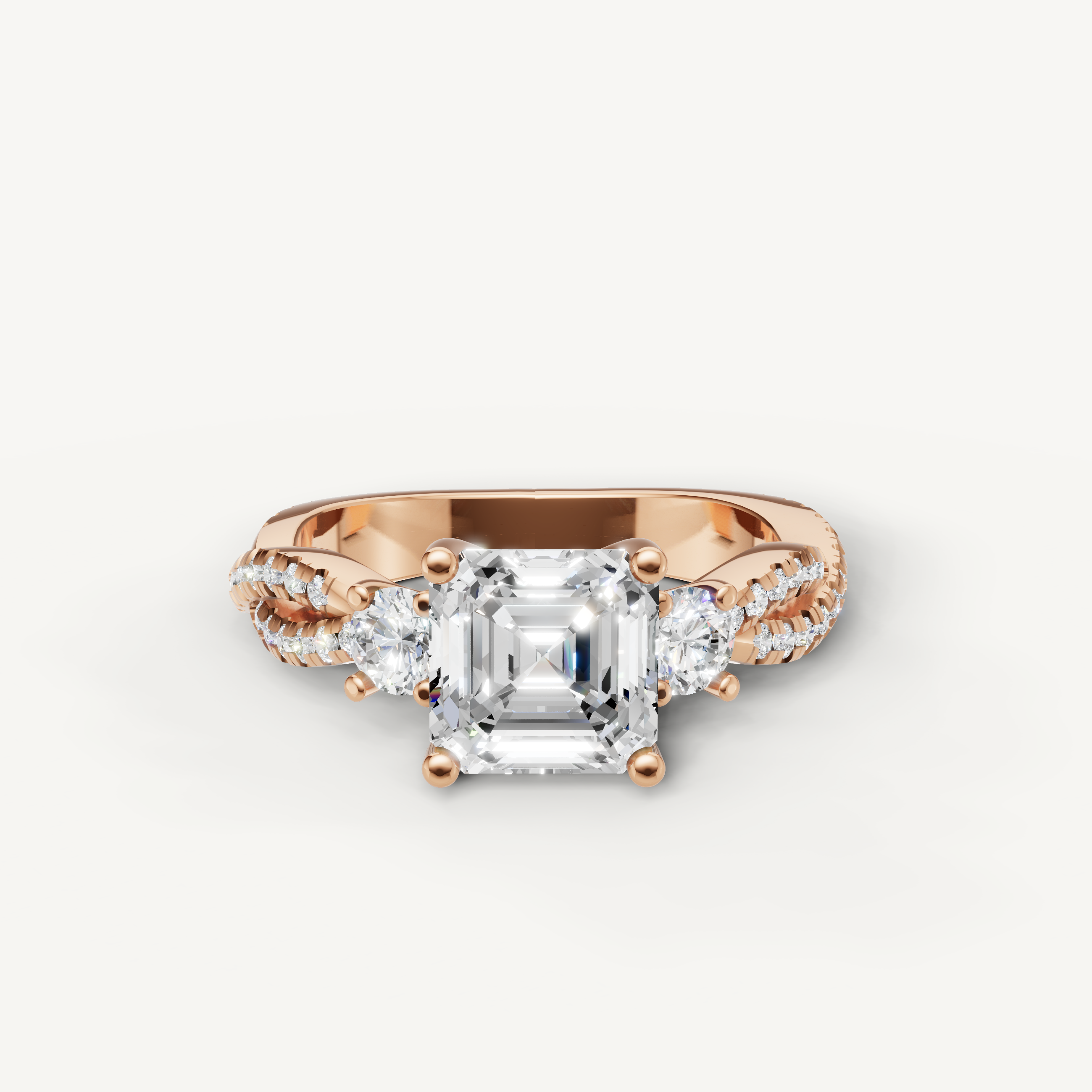 Asscher Cut Three Stone Lab Grown Diamond Ring in 14K Rose Gold – Raul Diamonds