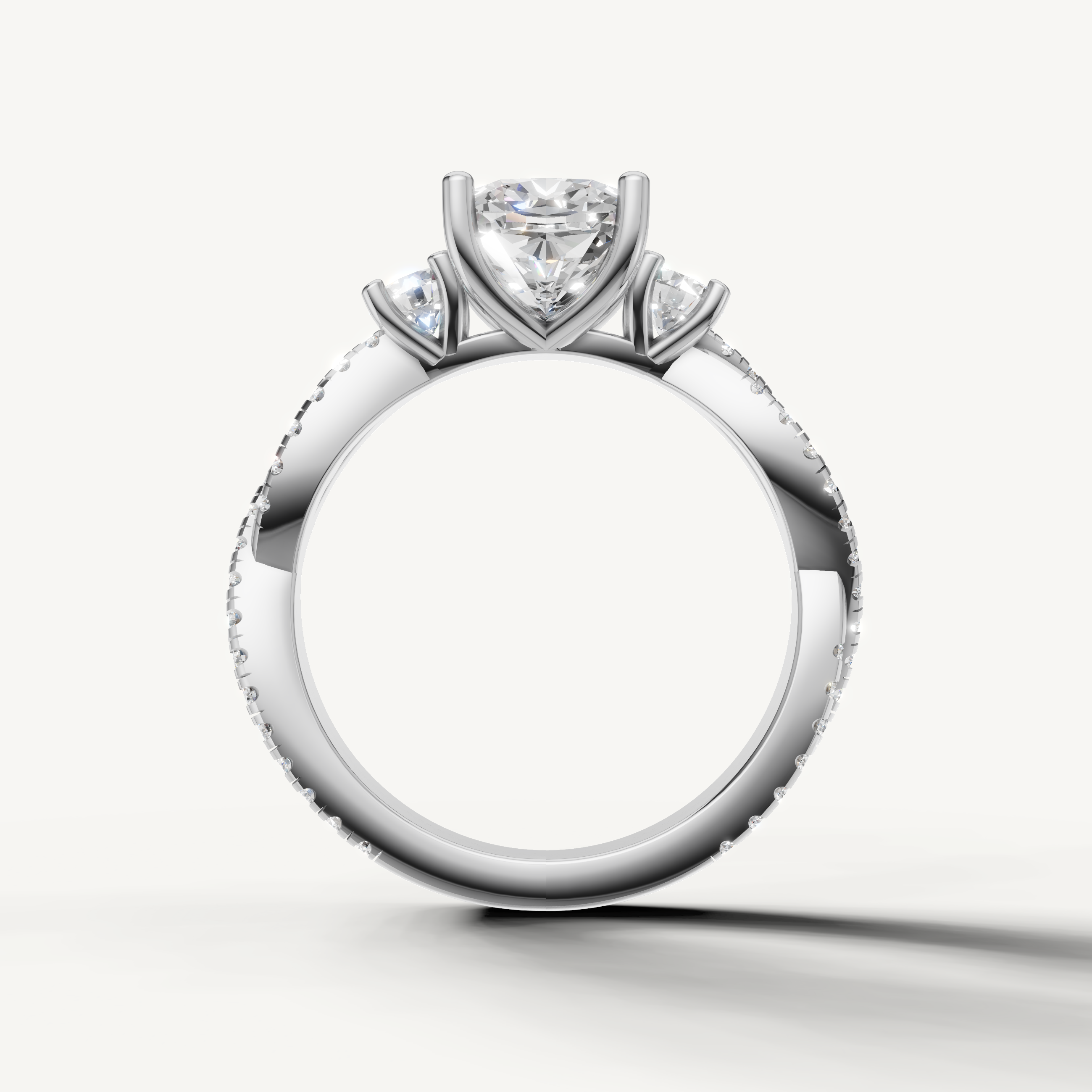 14K White Gold Cushion Diamond Ring with Pavé Split Shank – Raul Diamonds