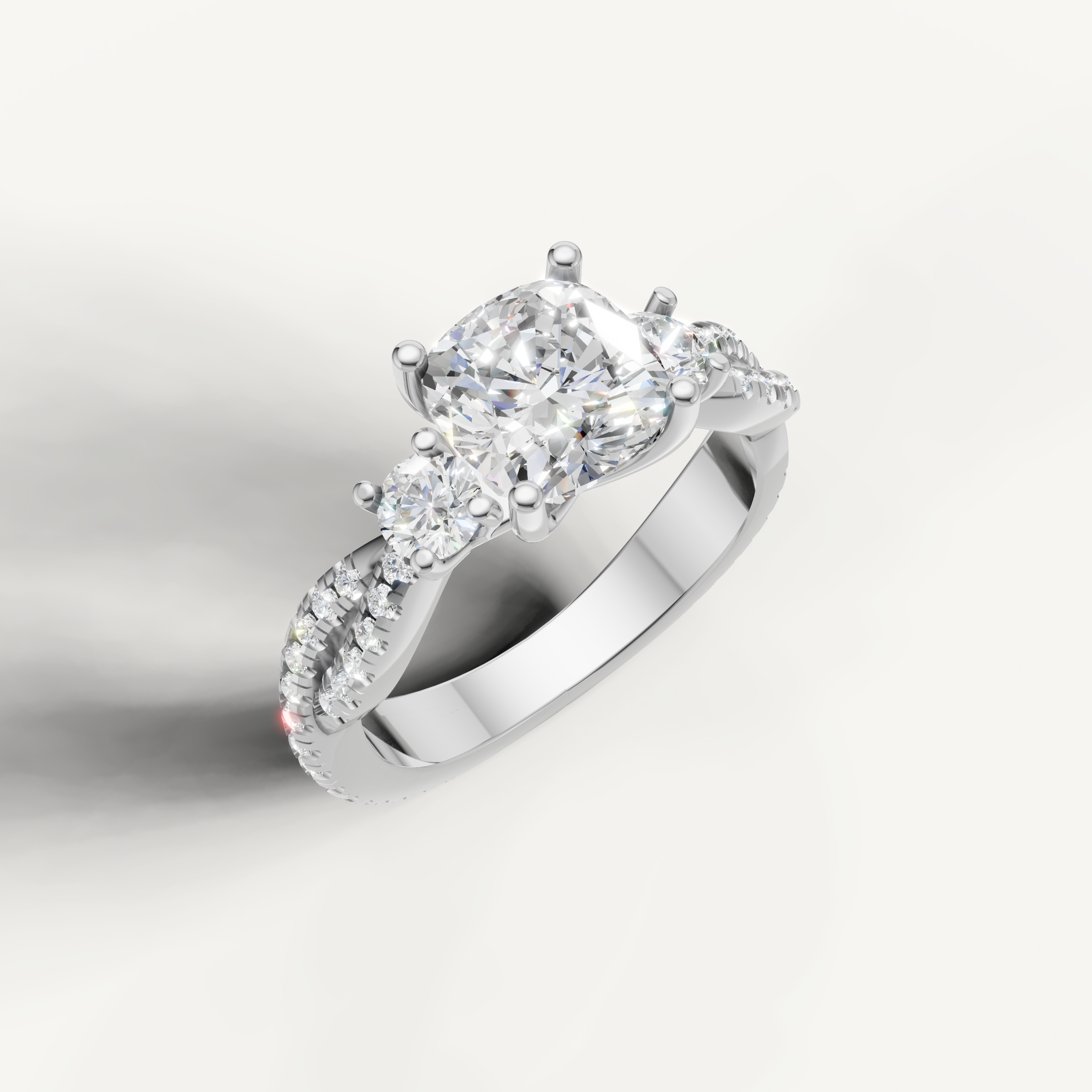 Cushion Cut Three Stone Lab Grown Diamond Engagement Ring in 14K White Gold – Raul Diamonds