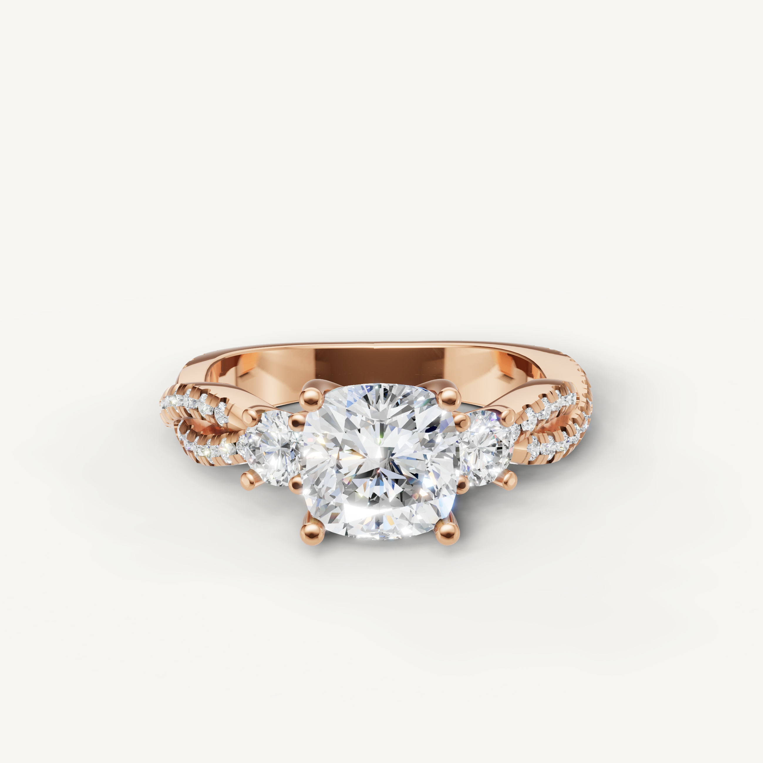 Cushion Cut Three Stone Lab Grown Diamond Ring in 14K Rose Gold – Raul Diamonds