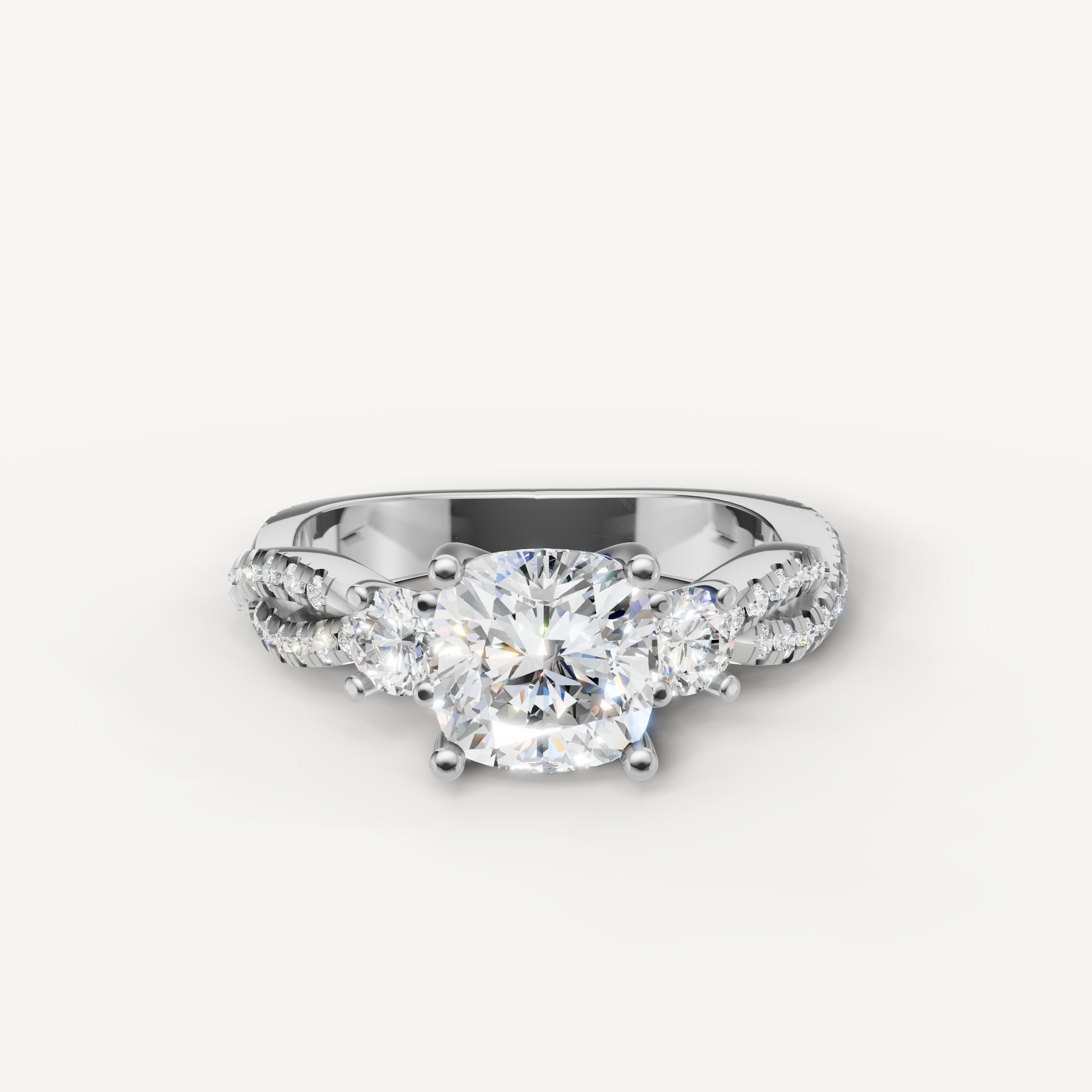 White Gold Cushion Lab Diamond Ring with Round Side Diamonds – Raul Diamonds