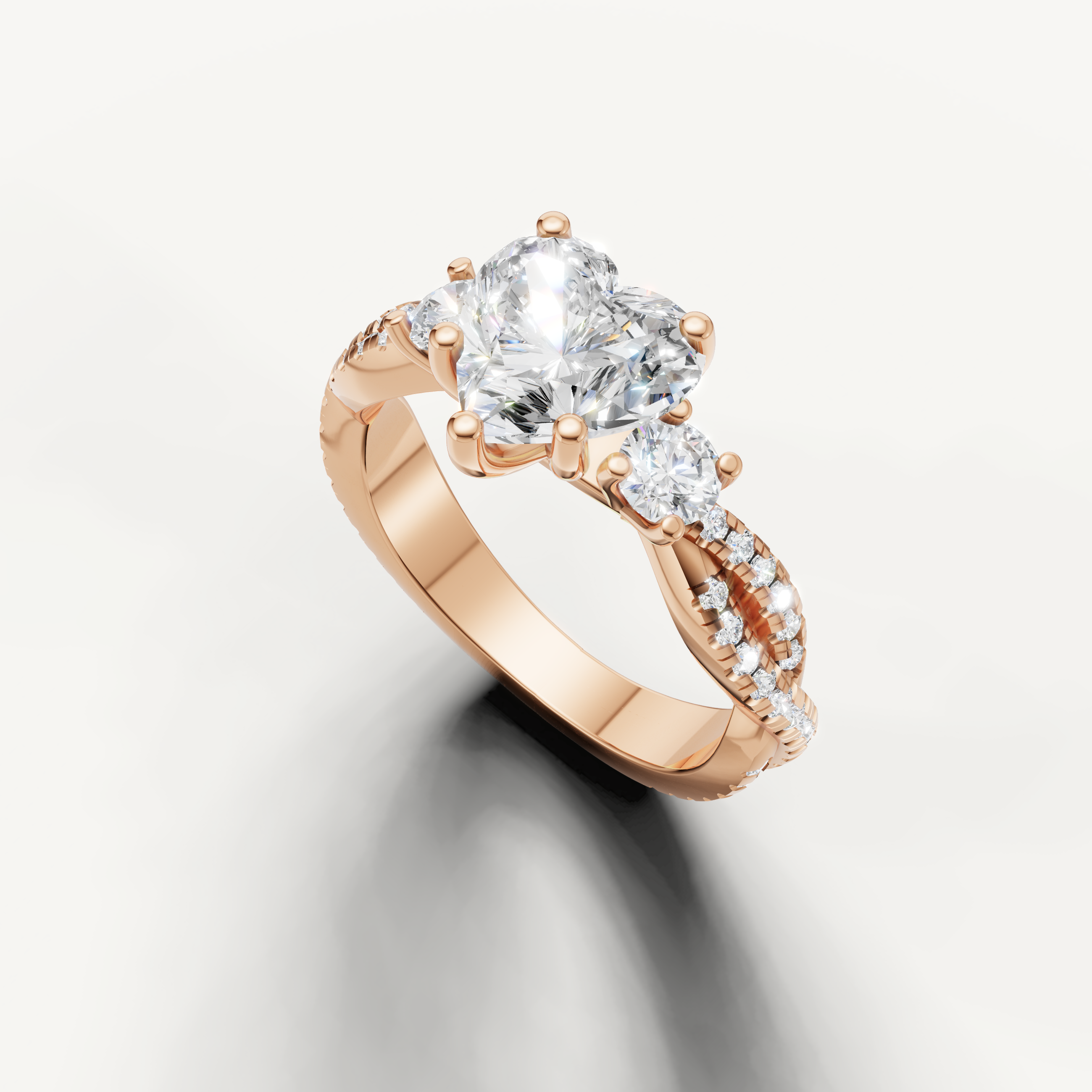 14K Rose Gold Heart Cut Lab Diamond Ring with Pavé Band – Raul Diamonds