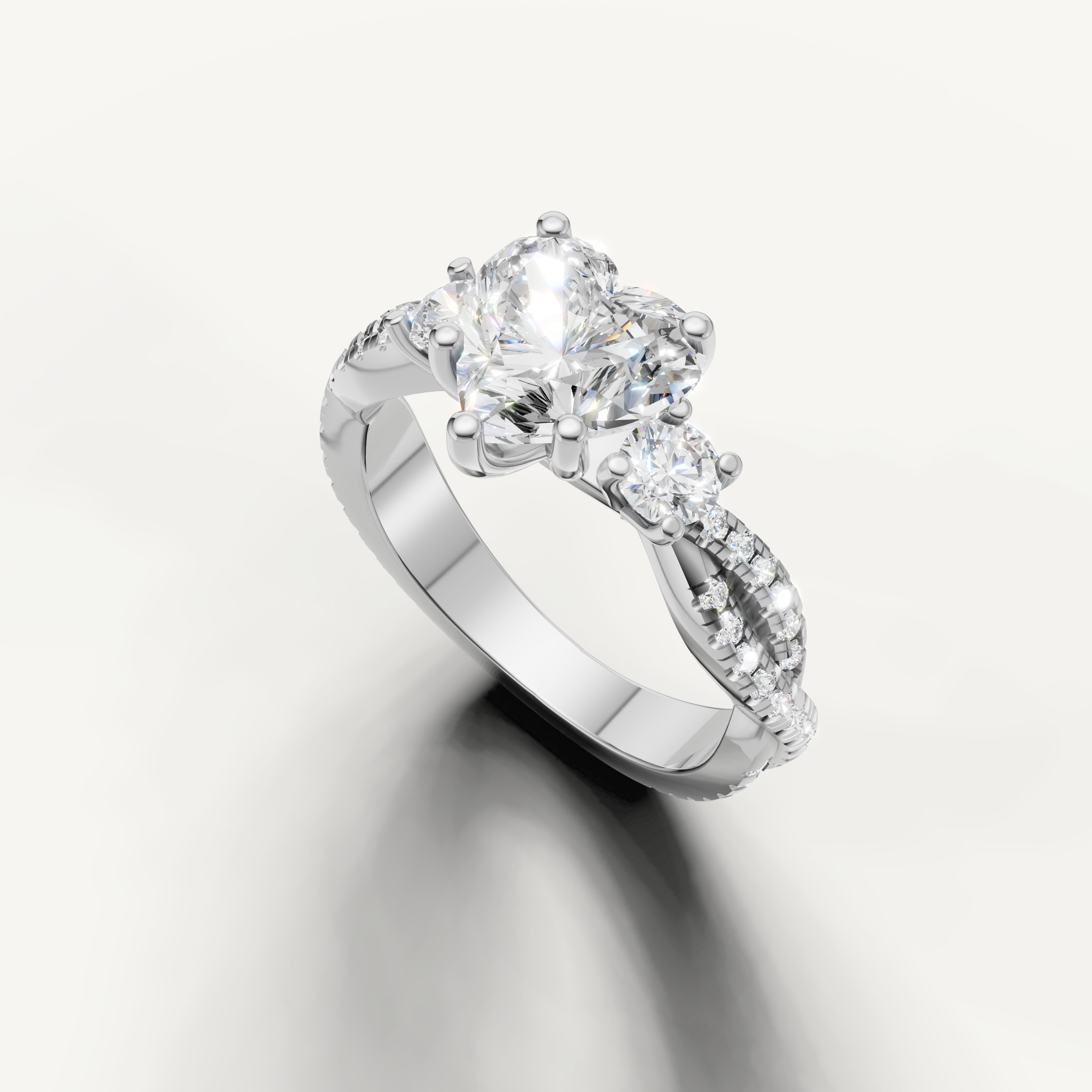 14K White Gold Heart Diamond Ring with Pavé Split Shank – Raul Diamonds