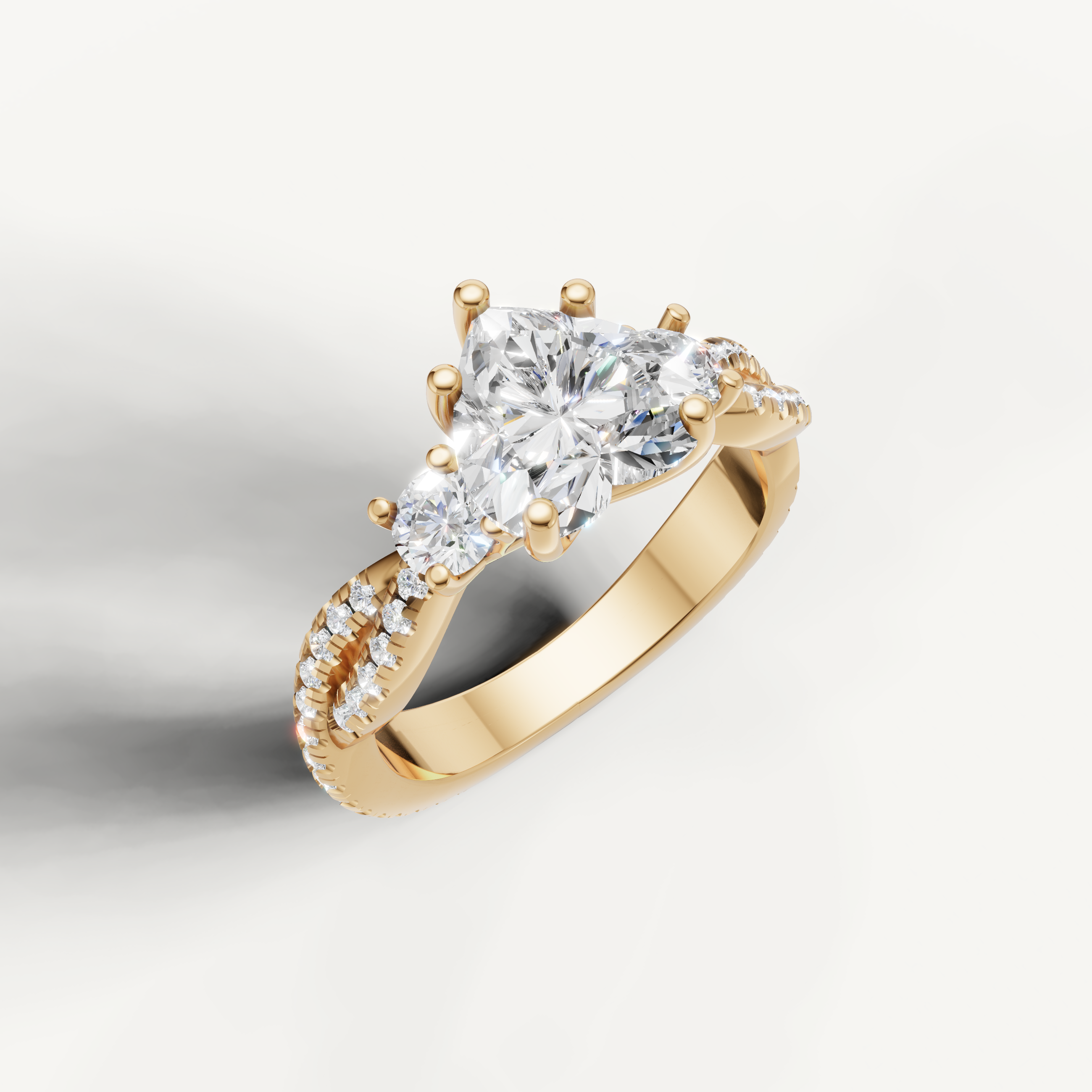 14K Yellow Gold Heart Cut Lab Diamond Ring with Round Side Stones – Raul Diamonds