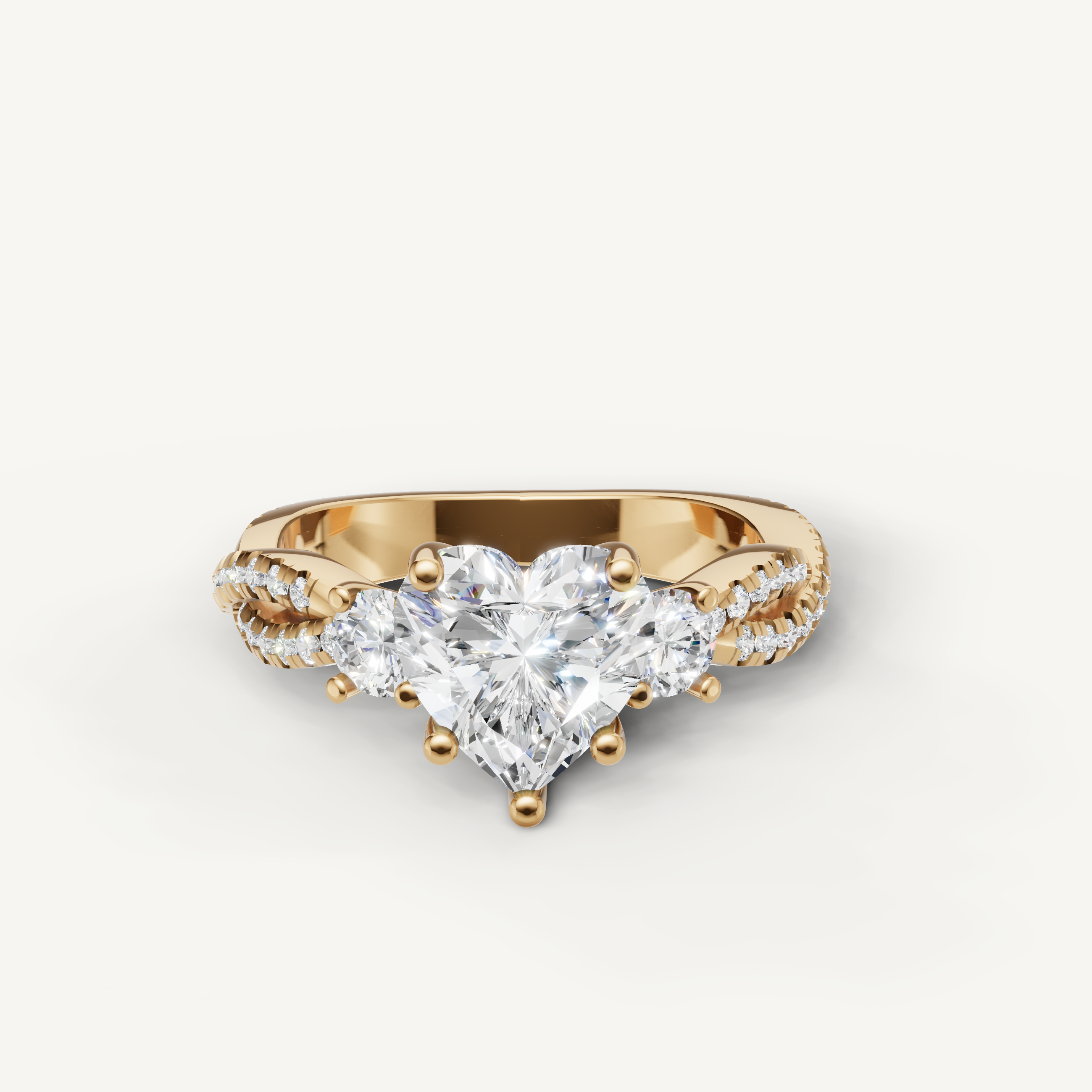 Heart Shape Three Stone Lab Grown Diamond Engagement Ring in 14K Yellow Gold – Raul Diamonds