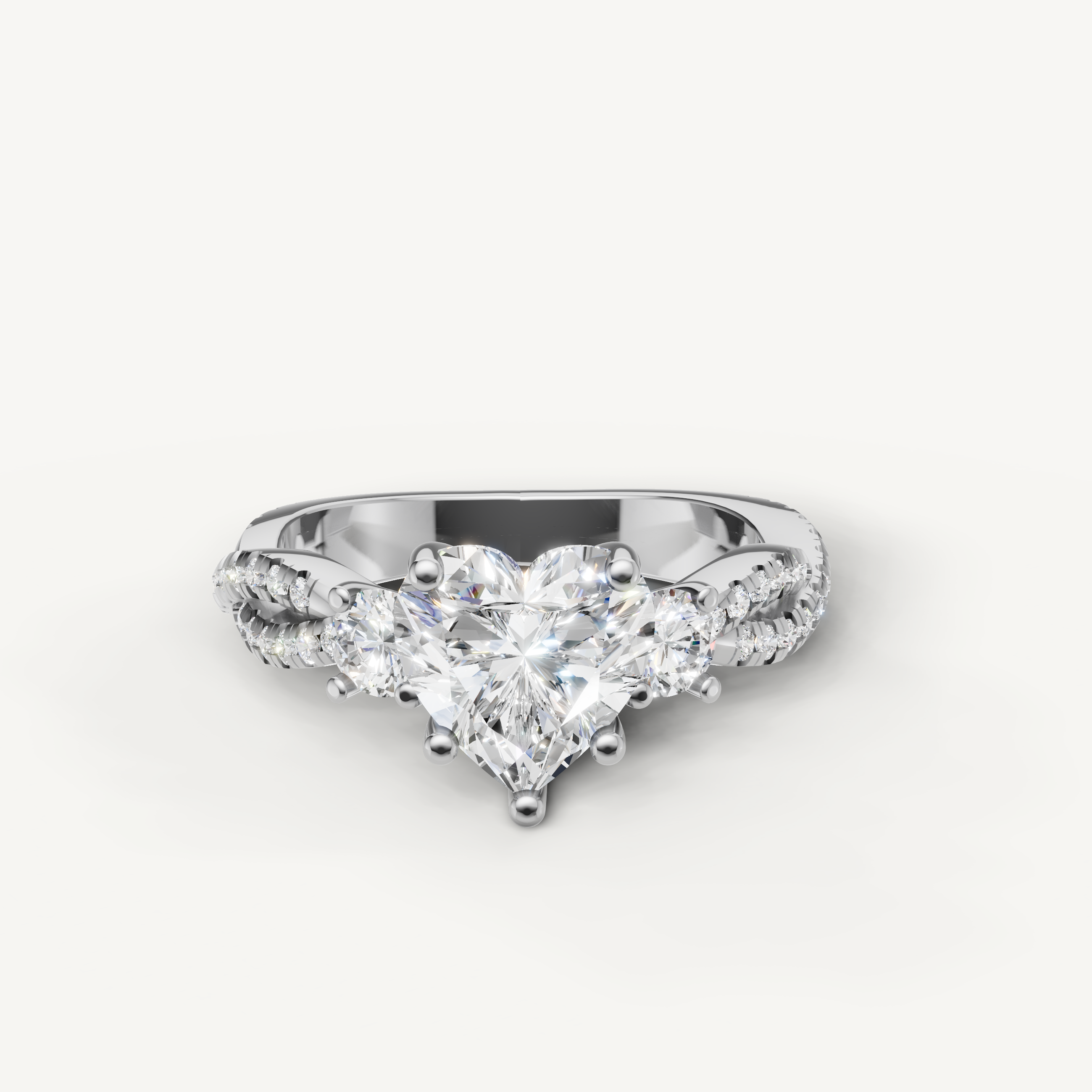 Heart Shape Three Stone Lab Grown Diamond Engagement Ring in 14K White Gold – Raul Diamonds