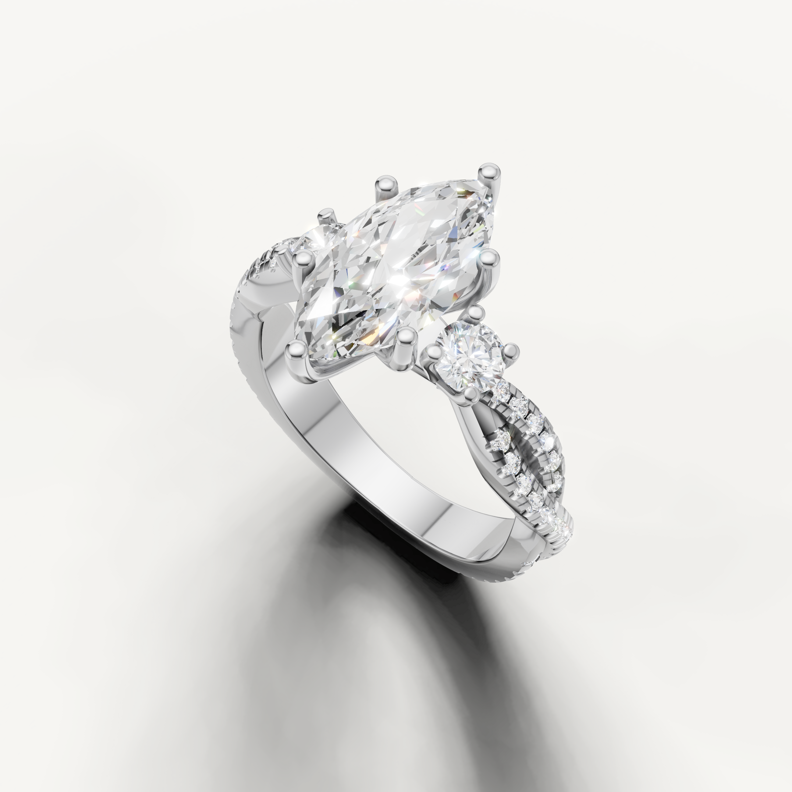 14K White Gold Marquise Diamond Ring with Pavé Split Shank – Raul Diamonds