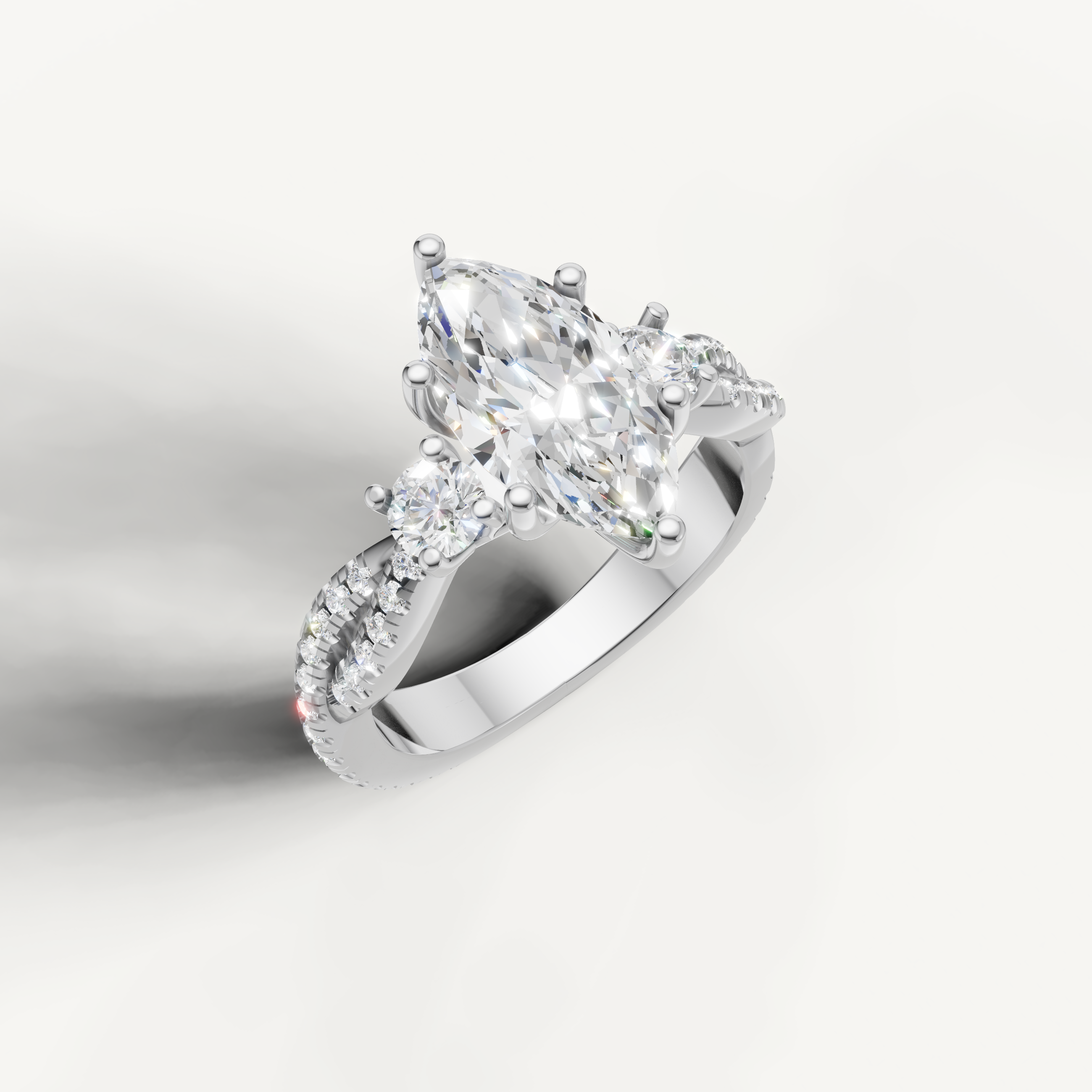 White Gold Marquise Lab Diamond Ring with Round Side Diamonds – Raul Diamonds