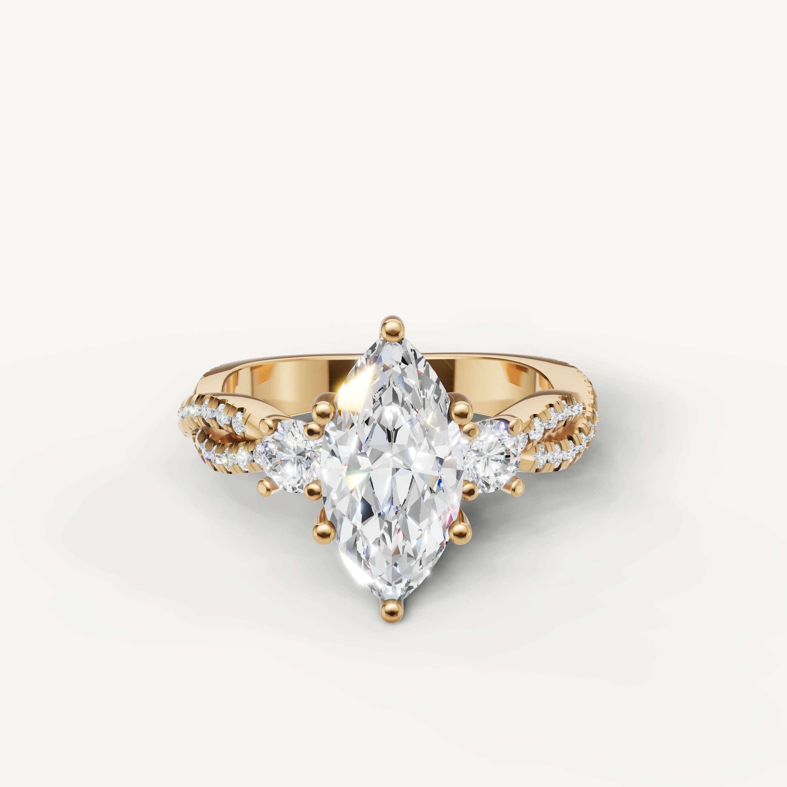 Marquise Three Stone Lab Grown Diamond Engagement Ring in 14K Yellow Gold – Raul Diamonds